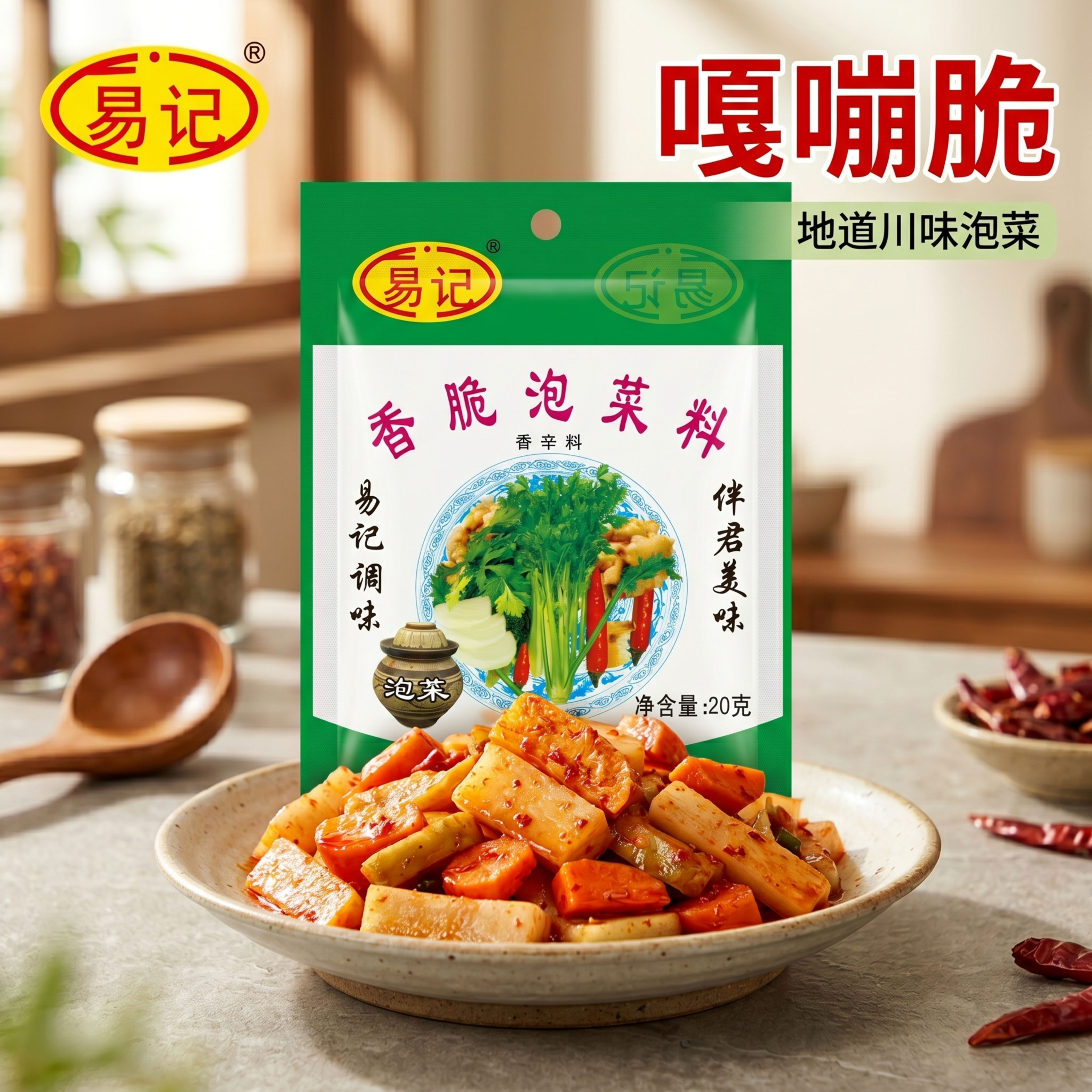[主图-1] 香脆泡菜料商品首图，突出产品主体与川味食欲感。抖… - 图片创意预览
