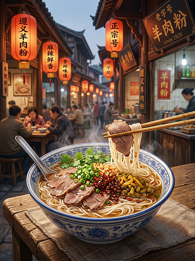生成10组贵州特色名小吃广告插画图，要国潮风，超写实风格，色彩饱和柔和，轻微细腻颗粒，4K/8K 高分辨率，画质纯净，细节拉满