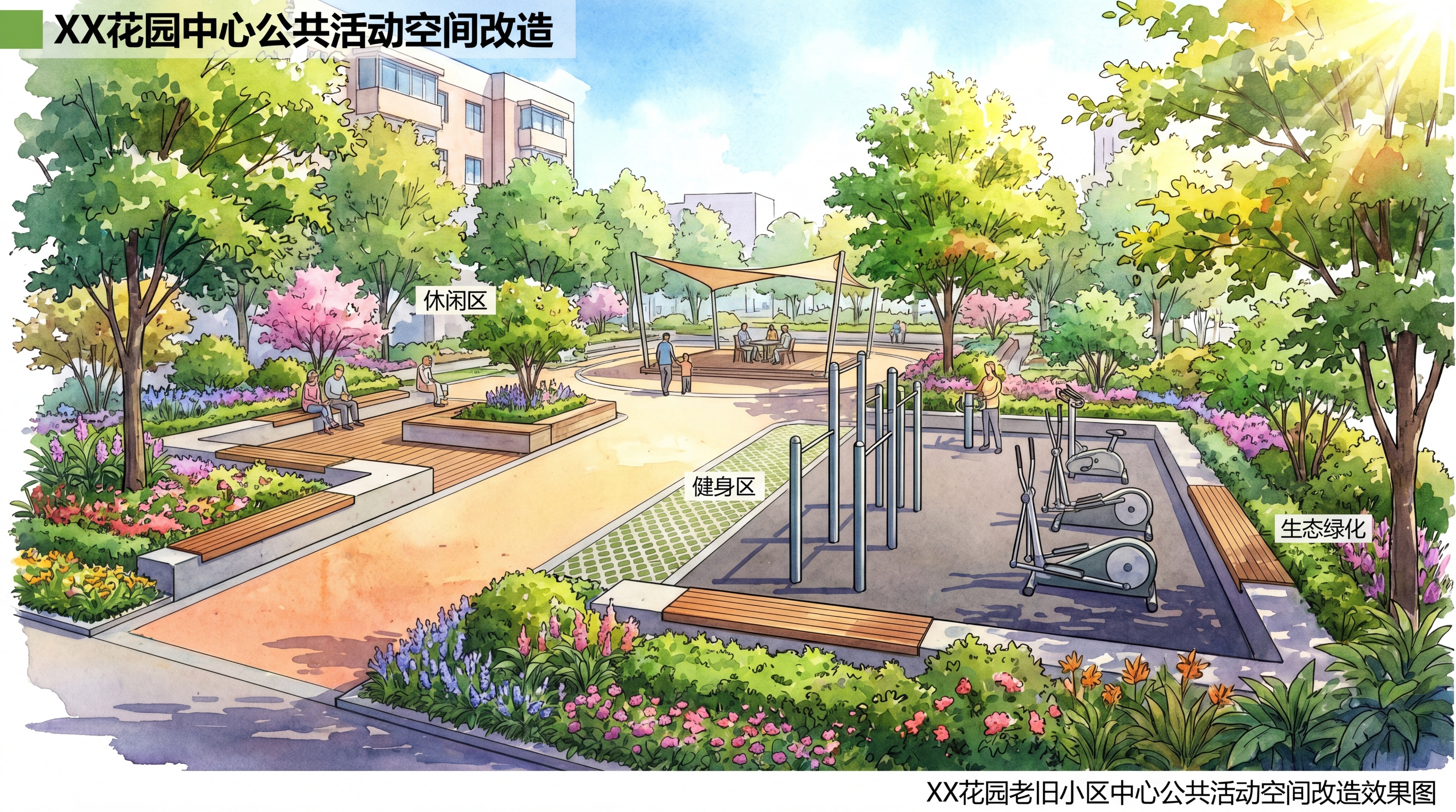 XX花园老旧小区中心公共活动空间改造效果图，专业景观设计图，展… - 图片创意预览