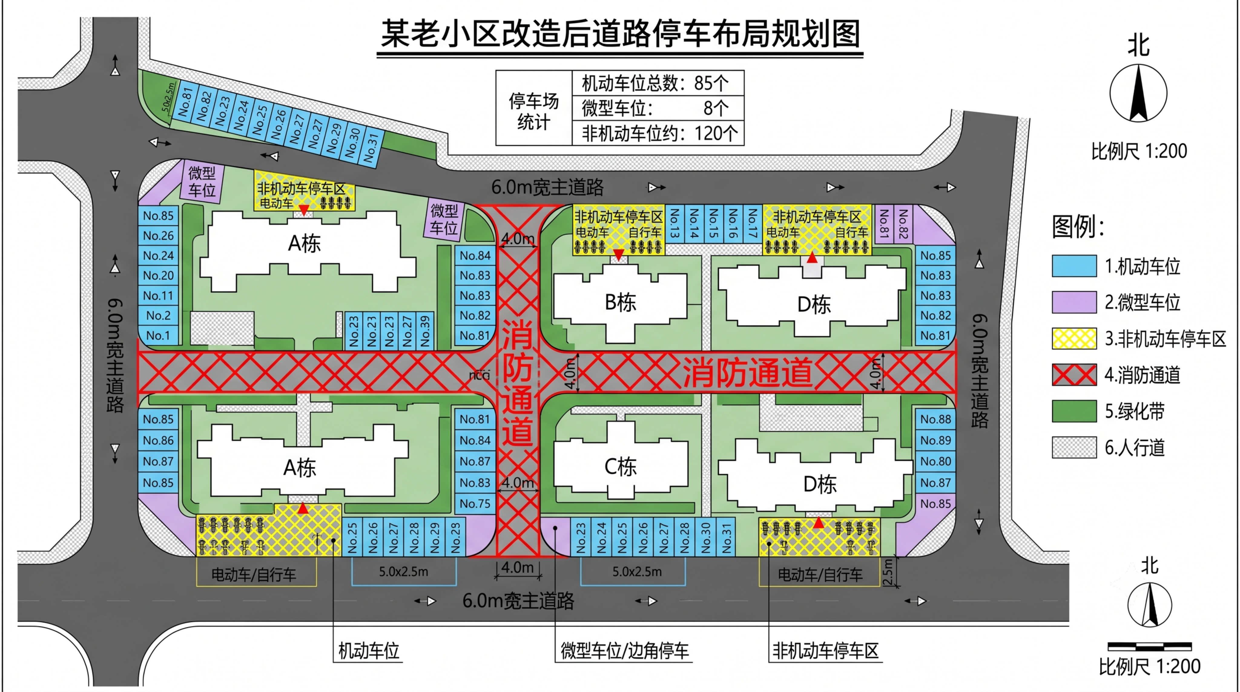 老小区改造后道路停车布局规划图，合理规划停车位，区分机动车位与… - 图片创意预览