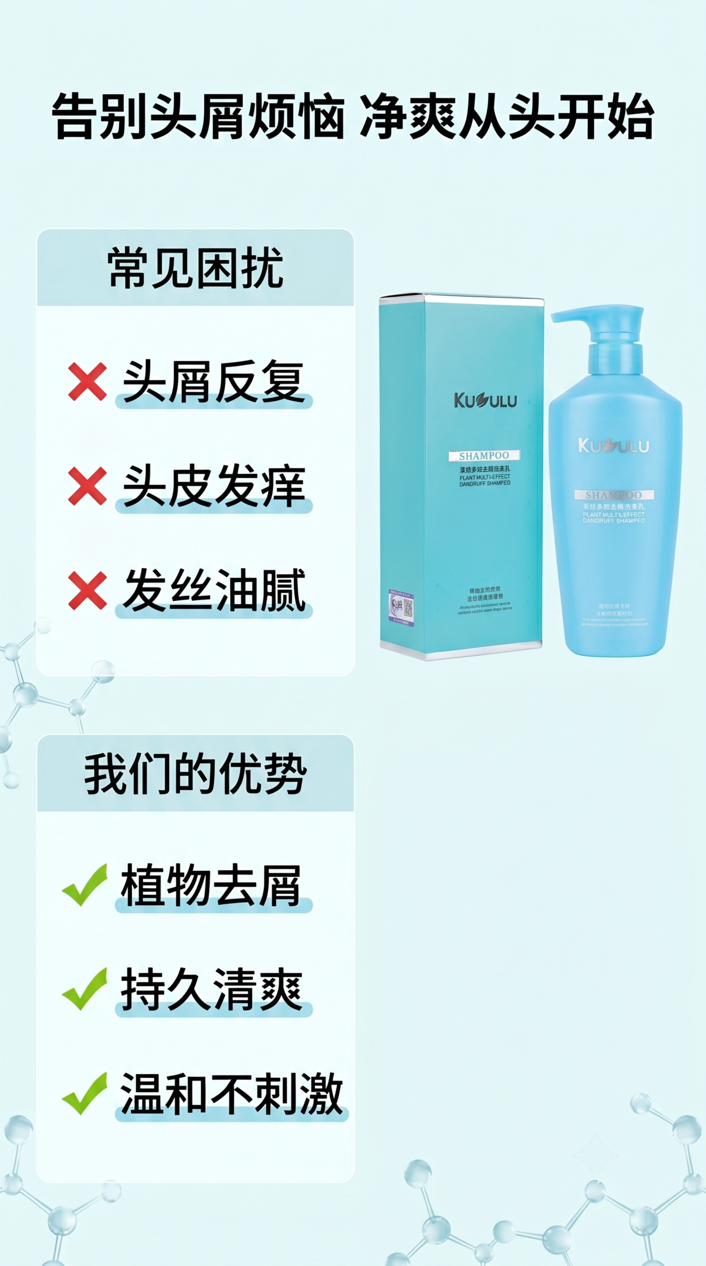 [第2屏] 核心痛点与功效屏-发炫多效去屑洗发乳核心功效展示。… - 图片创意预览