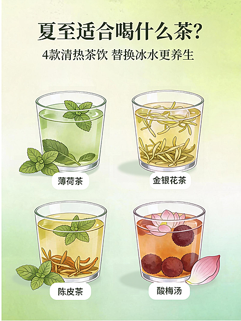 夏至养生茶品推荐科普清新简约感小红书封面图