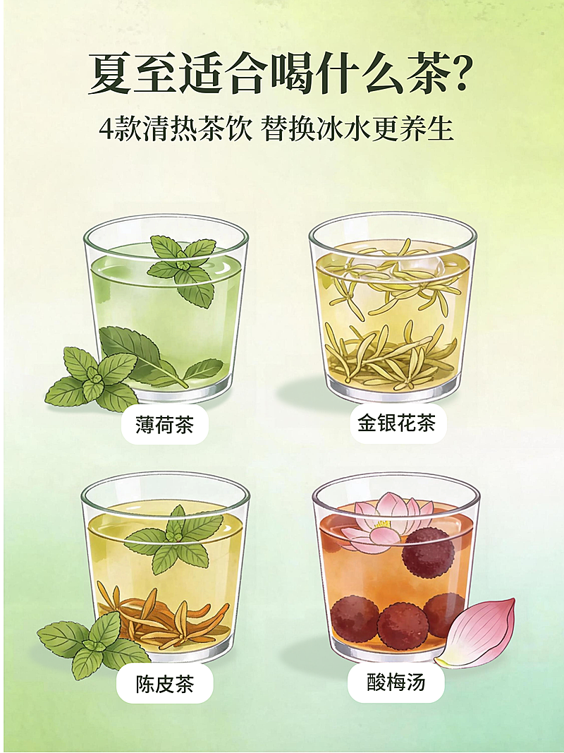 夏至养生茶品推荐科普清新简约感小红书封面图