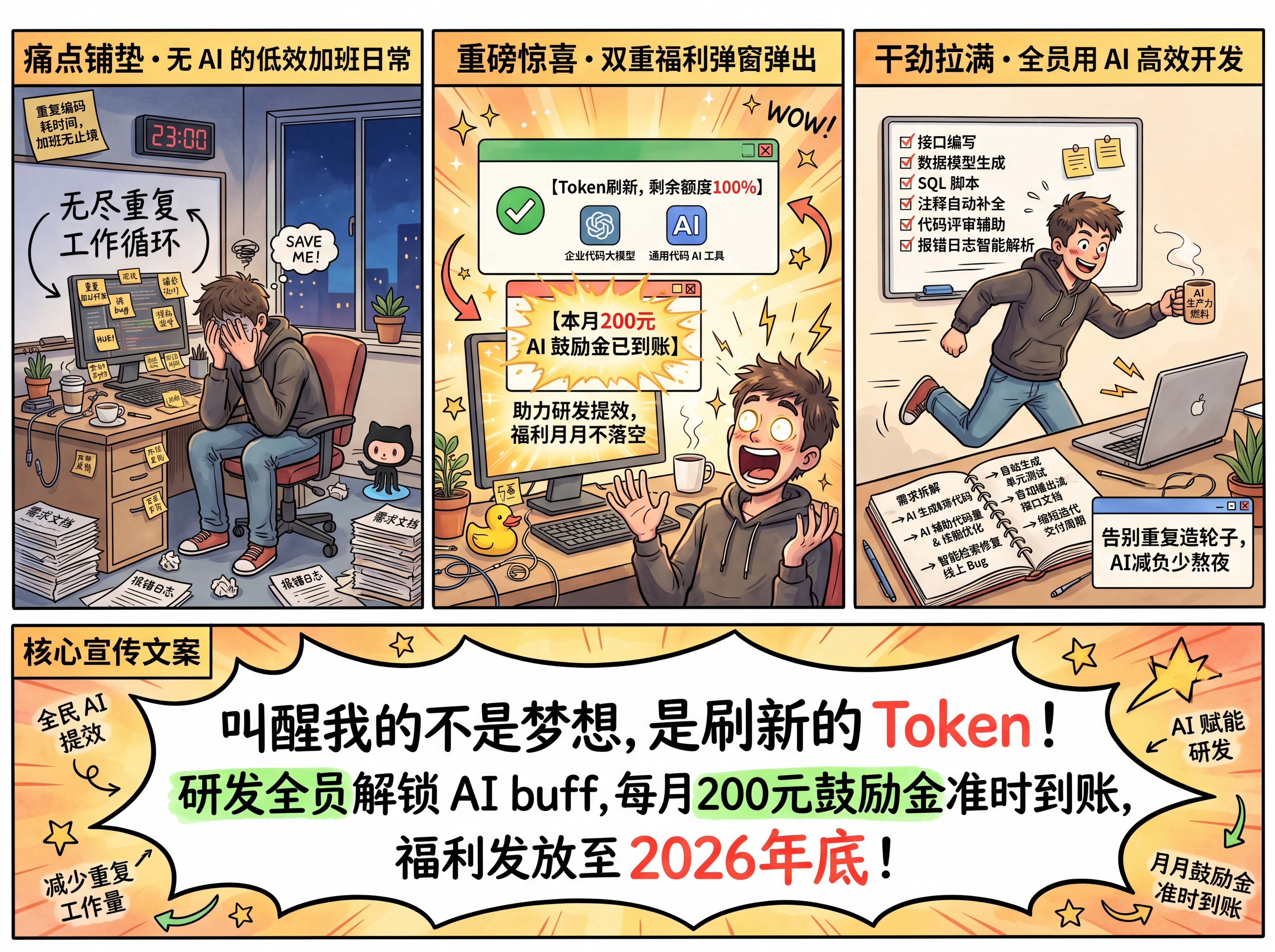 美式复古三联分镜条漫，钢笔手绘粗轮廓线，水彩柔和平涂色彩，卡通… - 图片创意预览
