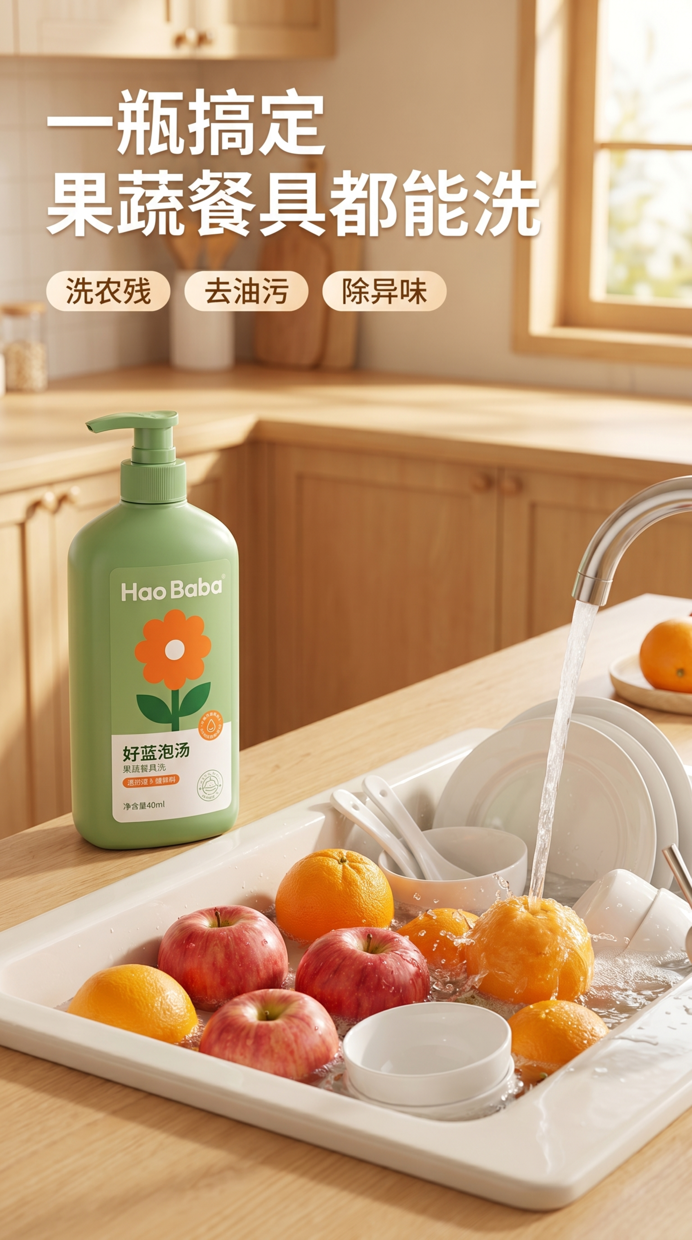 [第4屏] 使用场景展示-好爸爸洗洁精真实厨房清洗场景。本屏使… - 图片创意预览