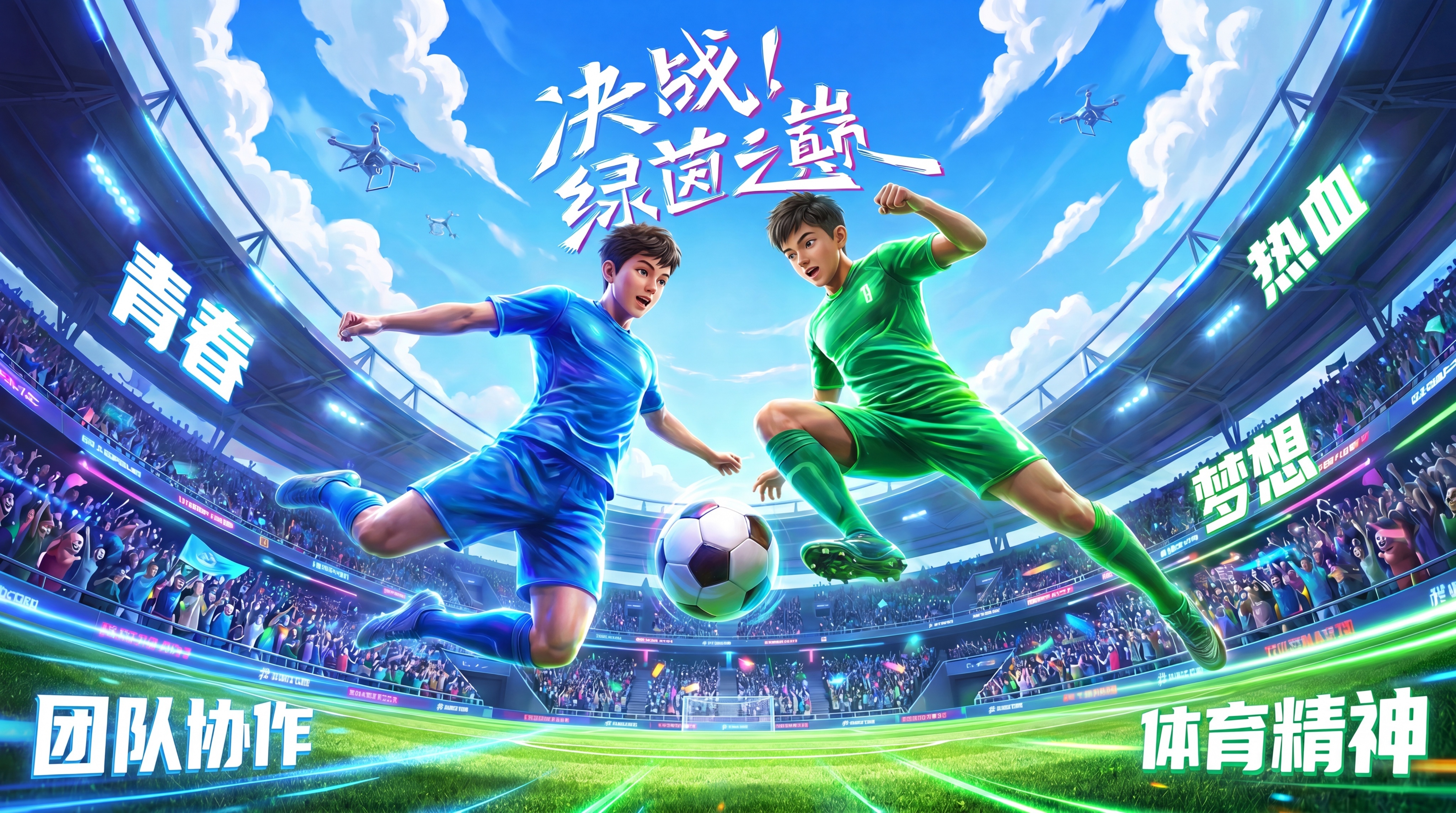 弱化光影和残影效果，将图中的足球运动员修改为青少年形象，保留整… - 图片创意预览