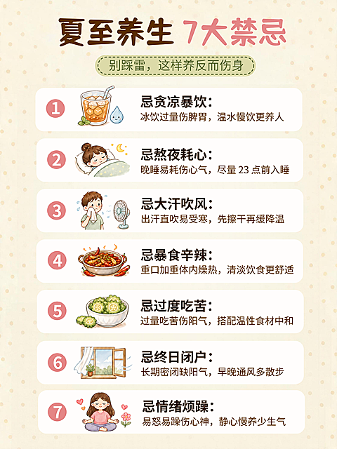 夏至养生知识科普分享卡通风小红书封面