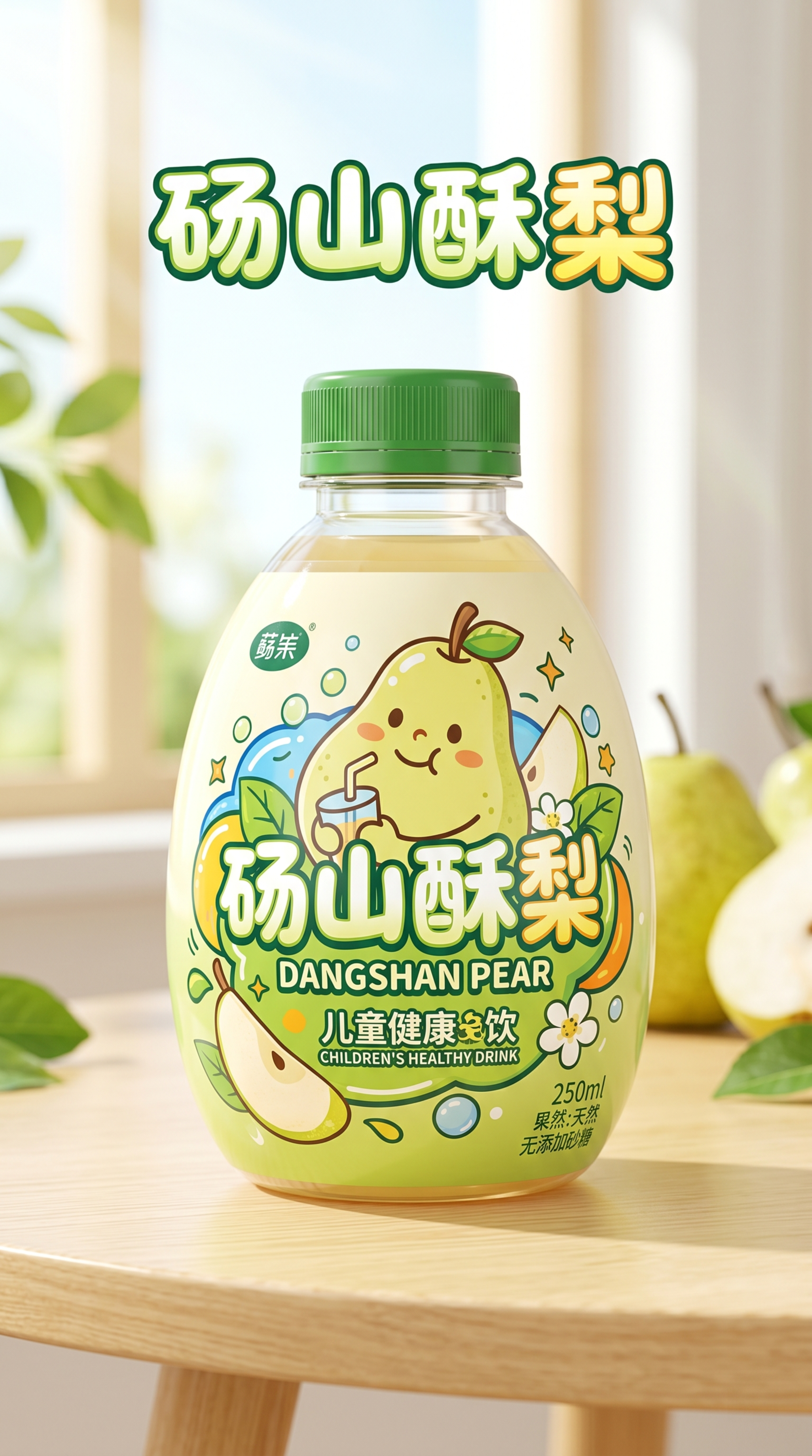 砀山酥梨儿童饮料包装设计，整体风格活泼可爱，色彩清新明亮，包装… - 图片创意预览