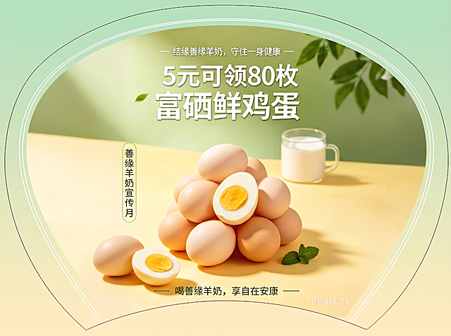 将扇形轮廓外四周的出血留白位置填充上和原有画面一致的渐变背景，上方保持淡绿色，下方保持淡黄色，保持画面原有宣传内容和扇形轮廓不变