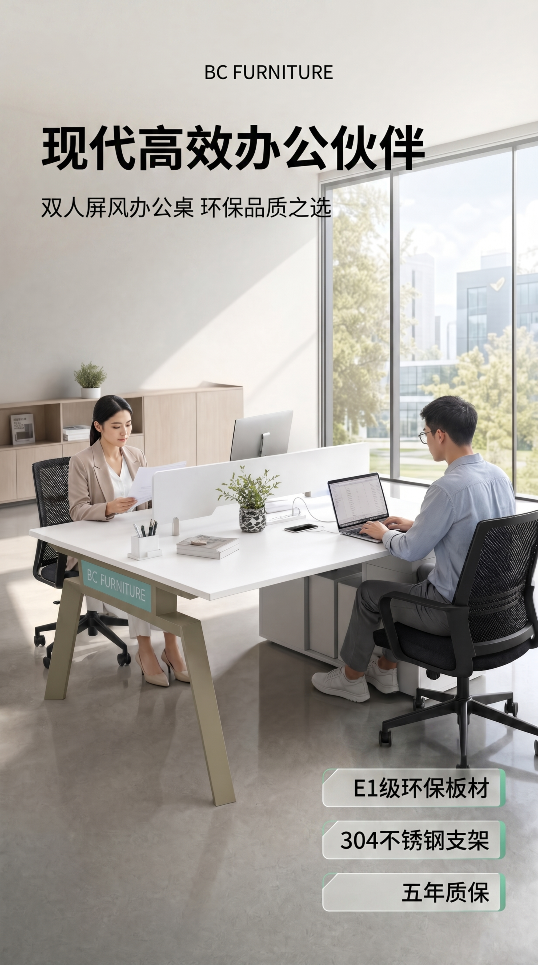 [第1屏] 详情页头图-BC FURNITURE双人位屏风办公… - 图片创意预览