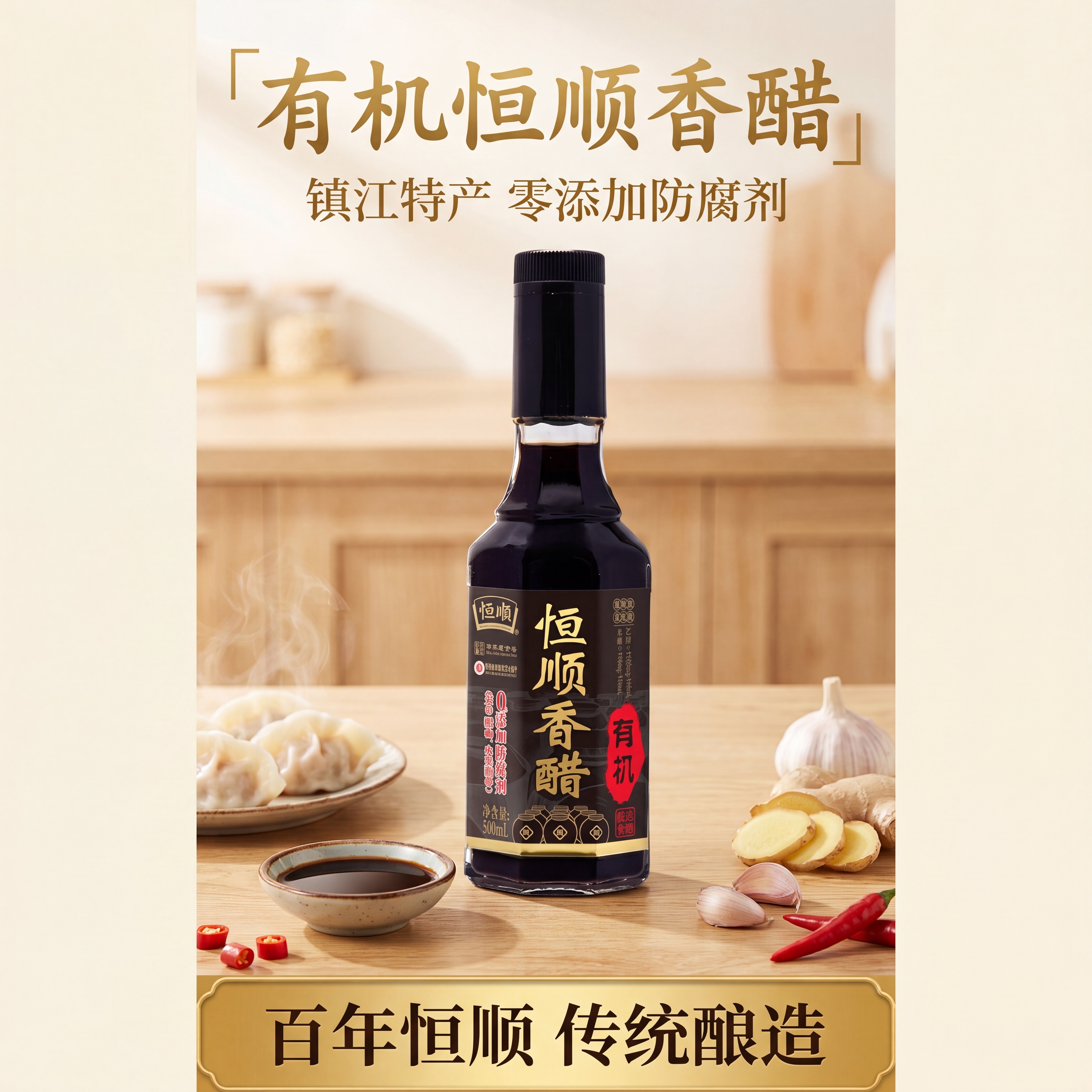 [第1屏] 详情页头图-有机镇江恒顺香醋主视觉海报。本屏使用【… - 图片创意预览