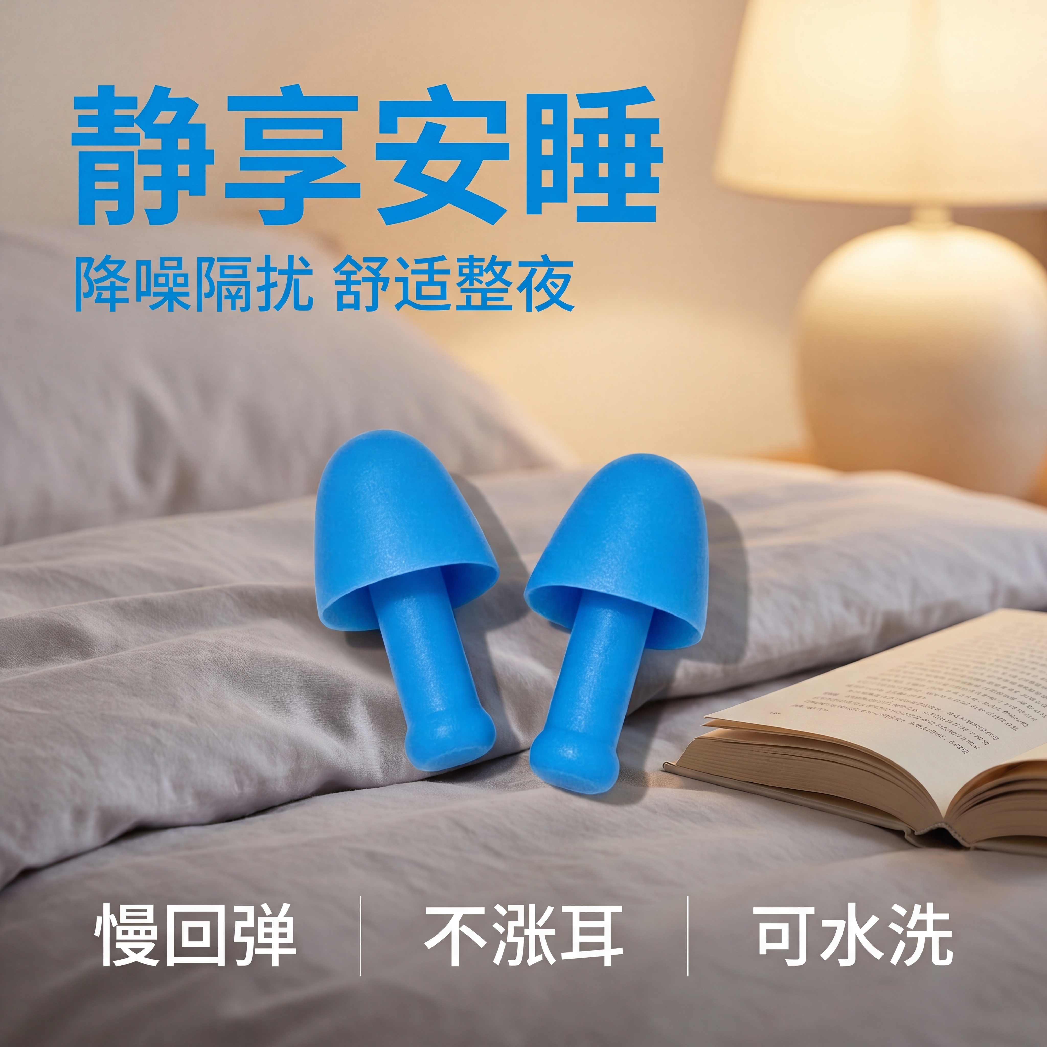 [主图-1] 睡眠降噪耳塞产品首图，氛围为简约干净睡眠风，安静… - 图片创意预览