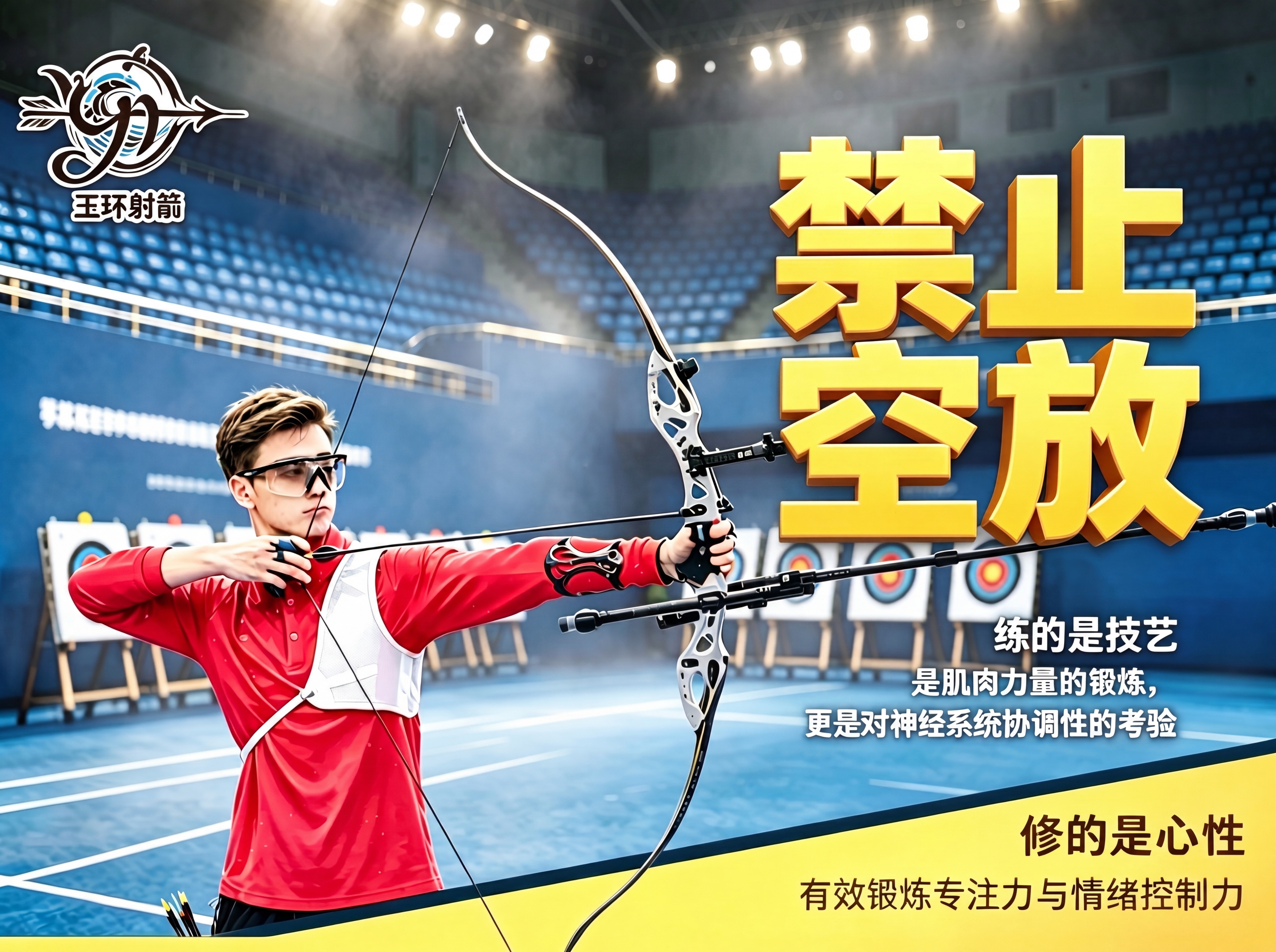 根据原图重新生成射箭场馆禁止空放提示海报，保留所有文案和画面元… - 图片创意预览