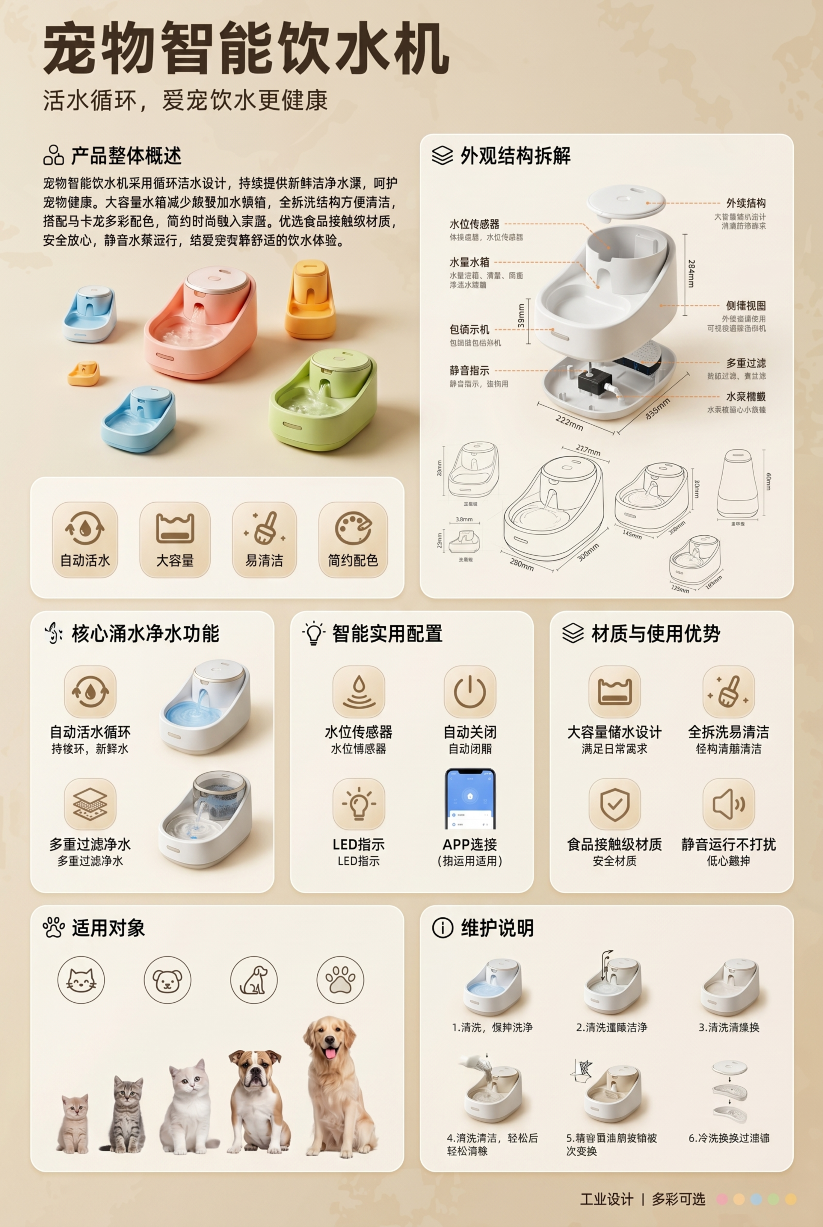 在原宠物饮水机产品说明展板基础上进行优化，丰富内容细节，增大所… - 图片创意预览