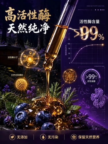 「图片1」，生成一套详情页，商品名称为黑蜂原蜜，适配淘宝/天猫平台，单图比例为3:4，需求屏数为9张。1. 首屏海报图（英雄视觉）
用途： 首页大图，建立高端品牌形象。

中文提示词：

电影级广角构预览效果