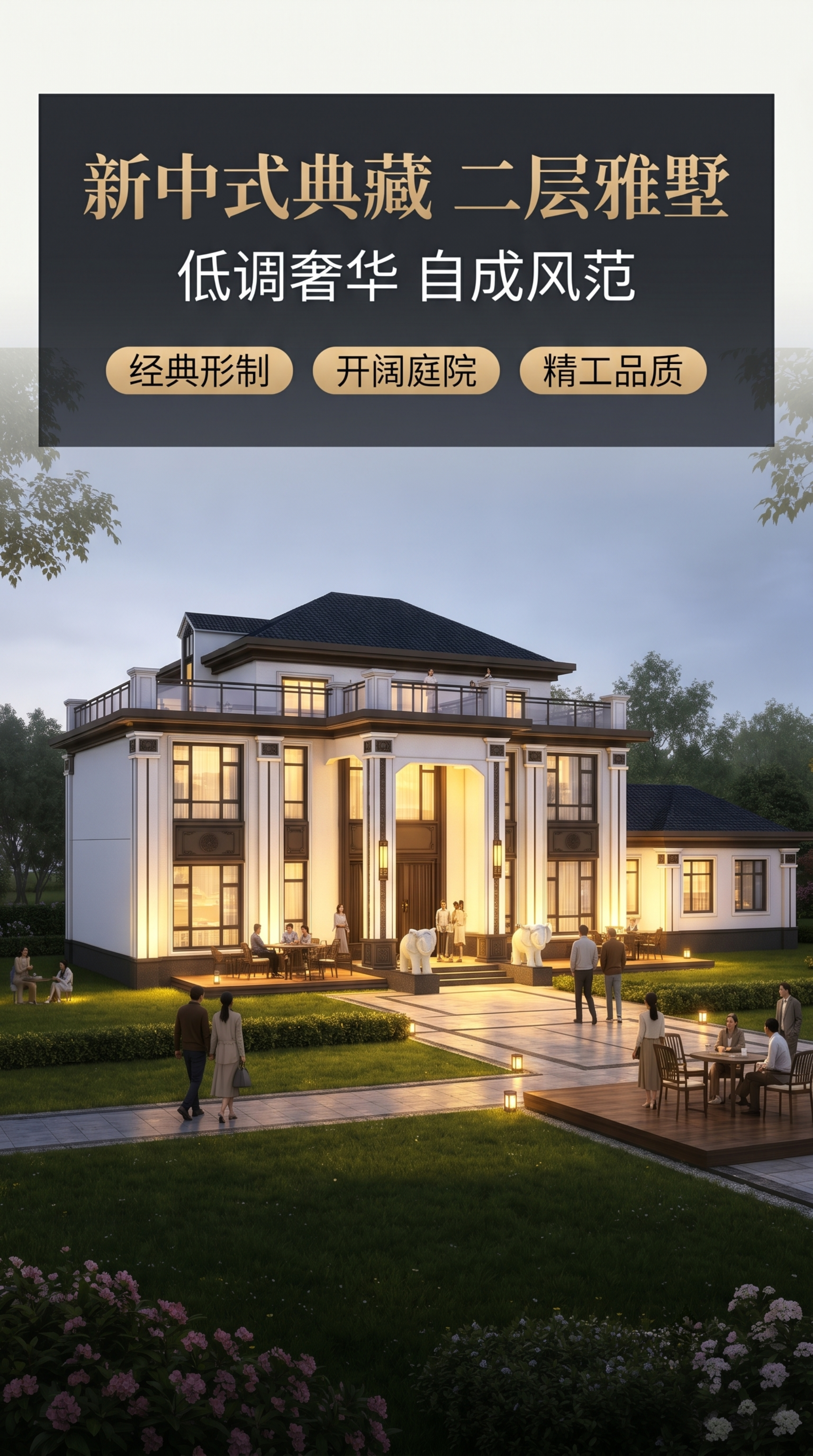 [第1屏] 详情页头图，二层豪华新中式自建房别墅宣传主图。本屏… - 图片创意预览