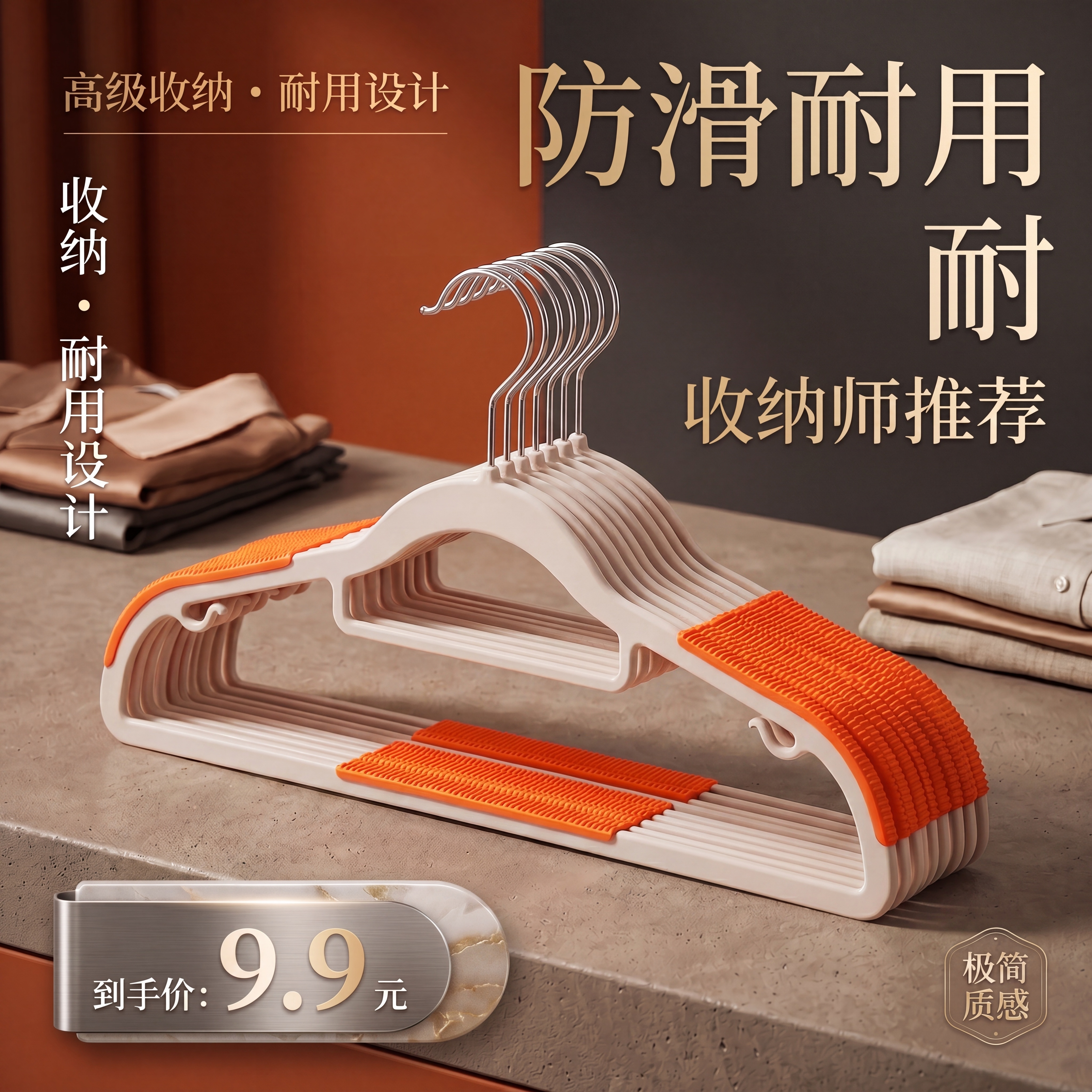 将中间衣架的灰色部分调亮为更白的浅灰/米白色，橙色部分增强饱和… - 图片创意预览