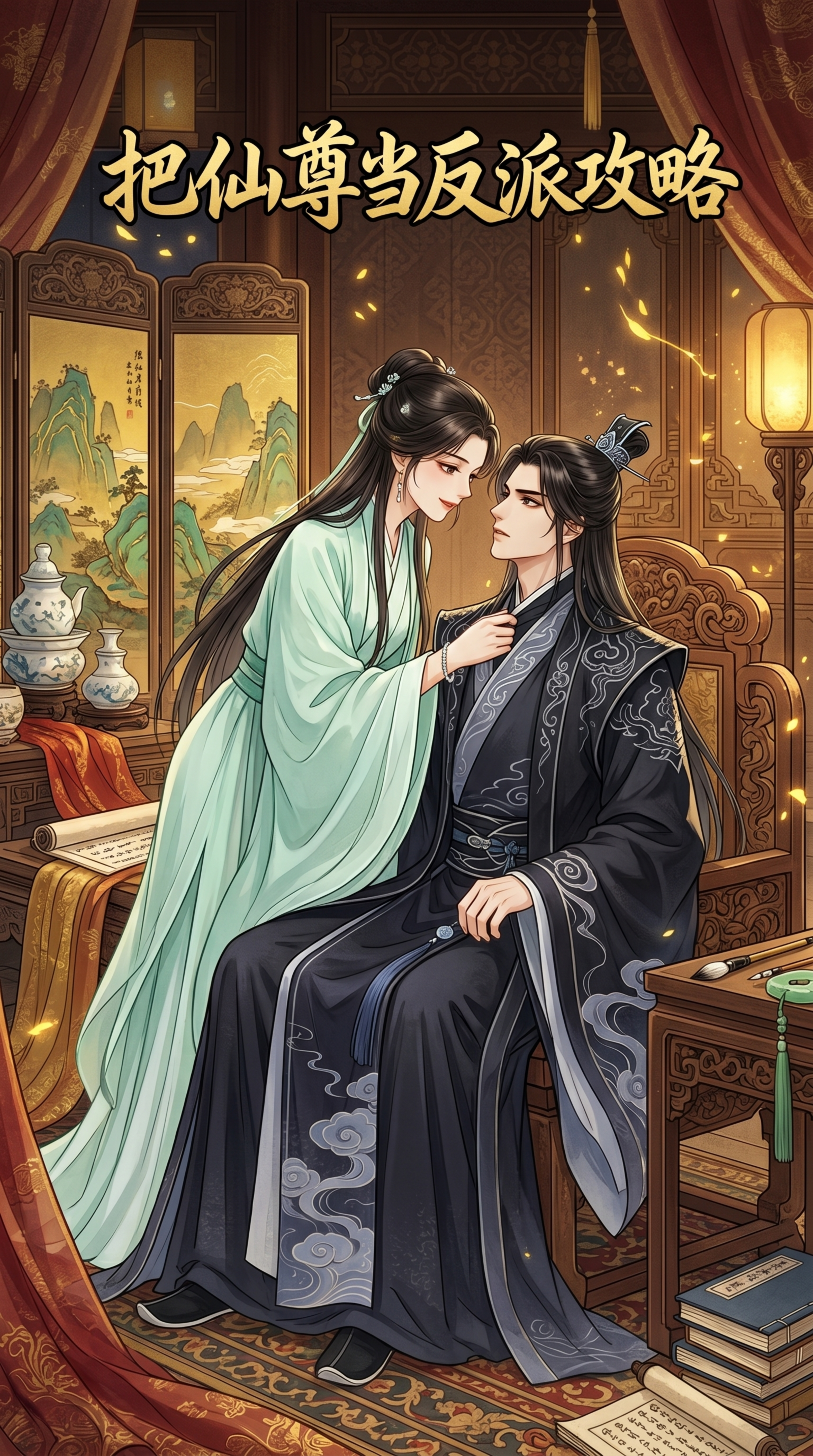 华丽古风漫剧封面，尺寸比例9:16，非纯白色背景，根据提供的两… - 图片创意预览