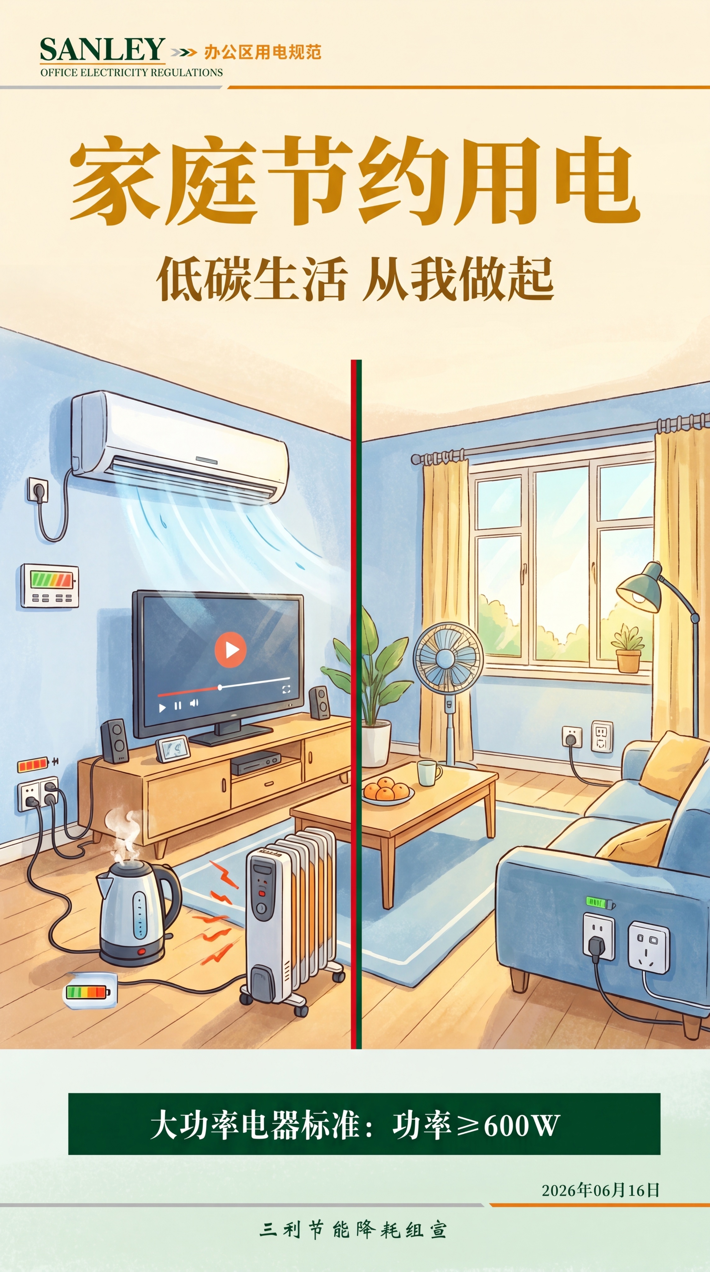 节电宣传海报，左上角保留SANLEY公司LOGO，右下角日期为… - 图片创意预览