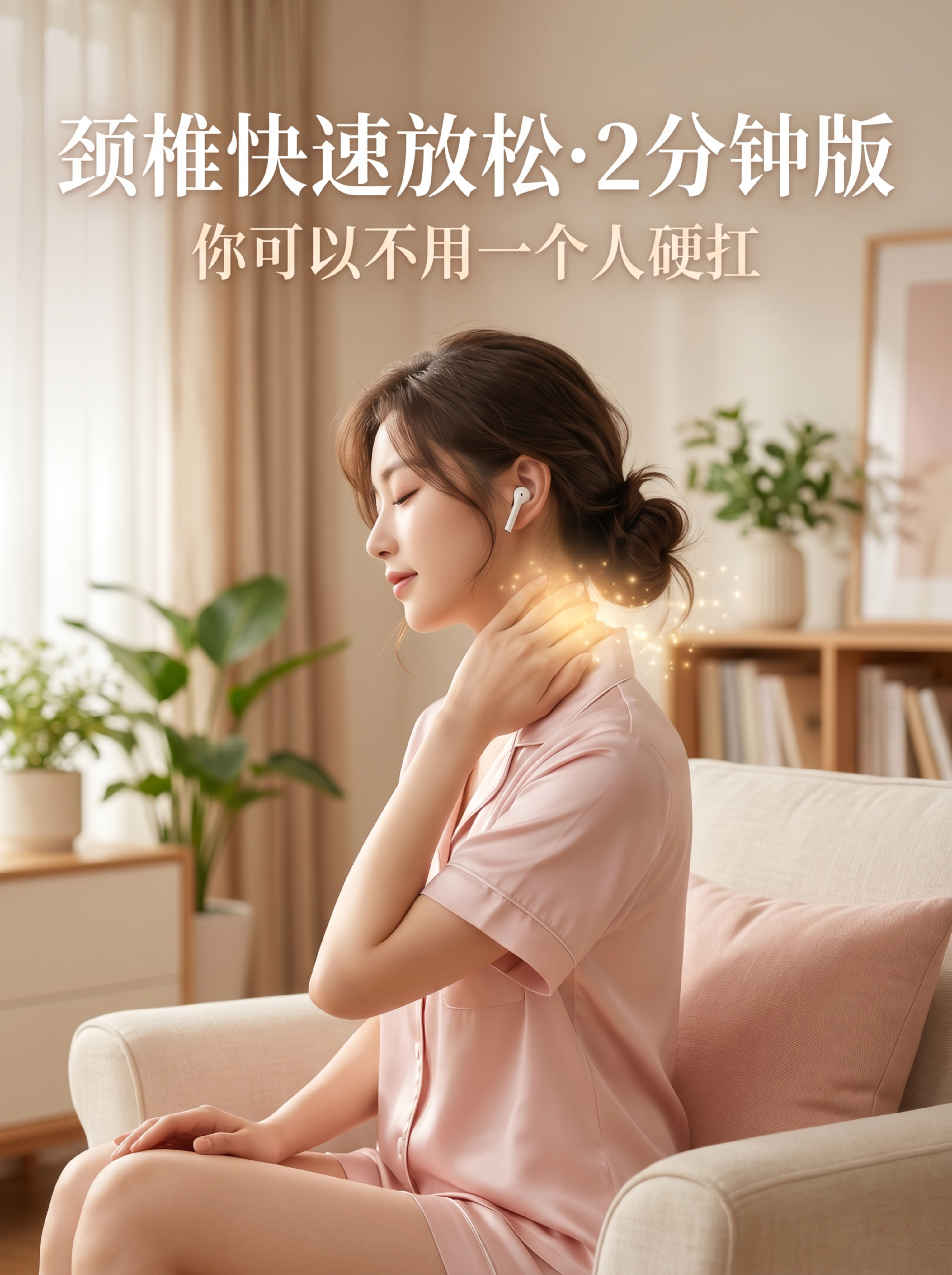 一张3:4比例关于颈椎的安抚疗愈小红书封面，封面整体感觉是夏季… - 图片创意预览