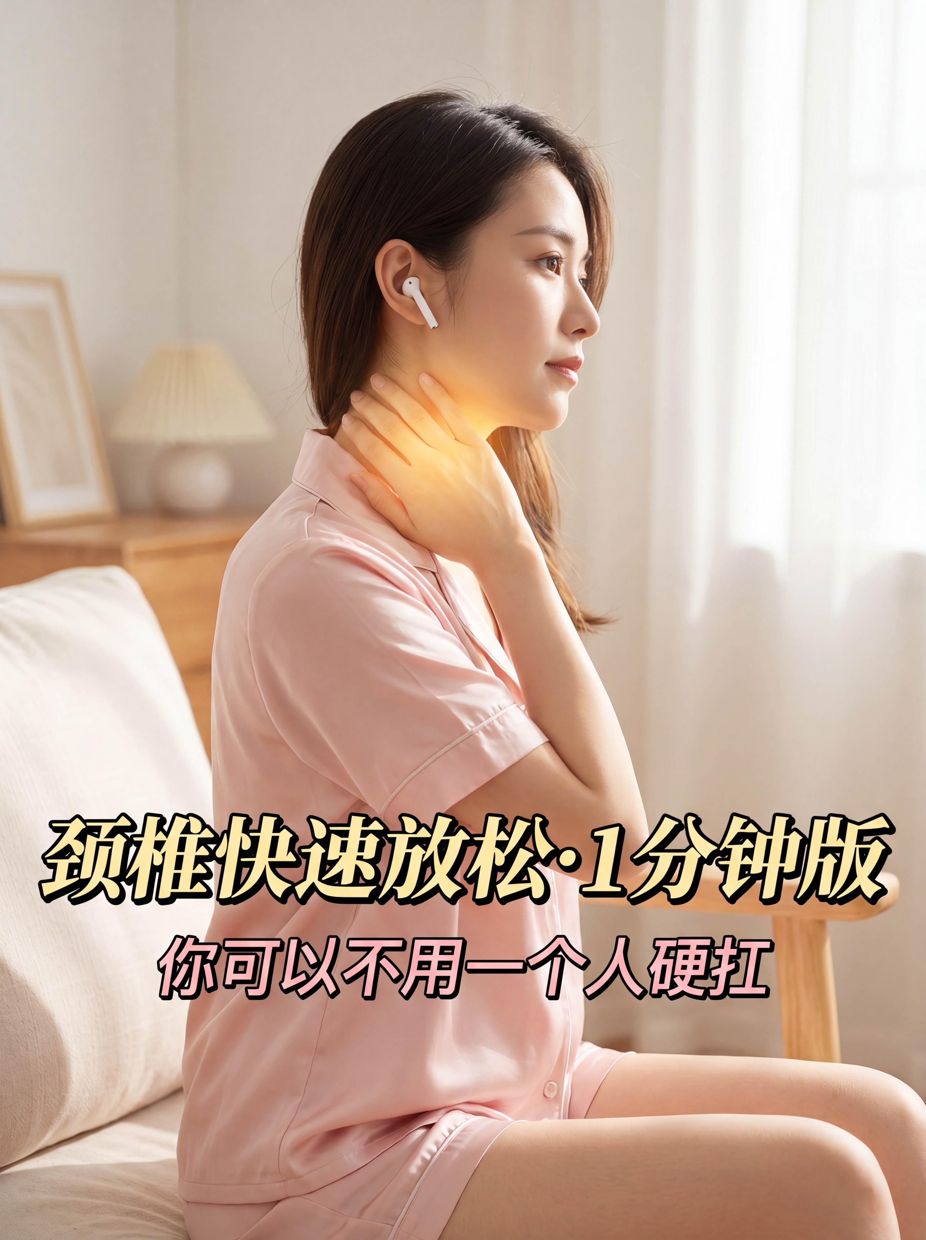 3:4尺寸，一张关于颈椎安抚疗愈小红书封面，封面整体感觉是夏季… - 图片创意预览