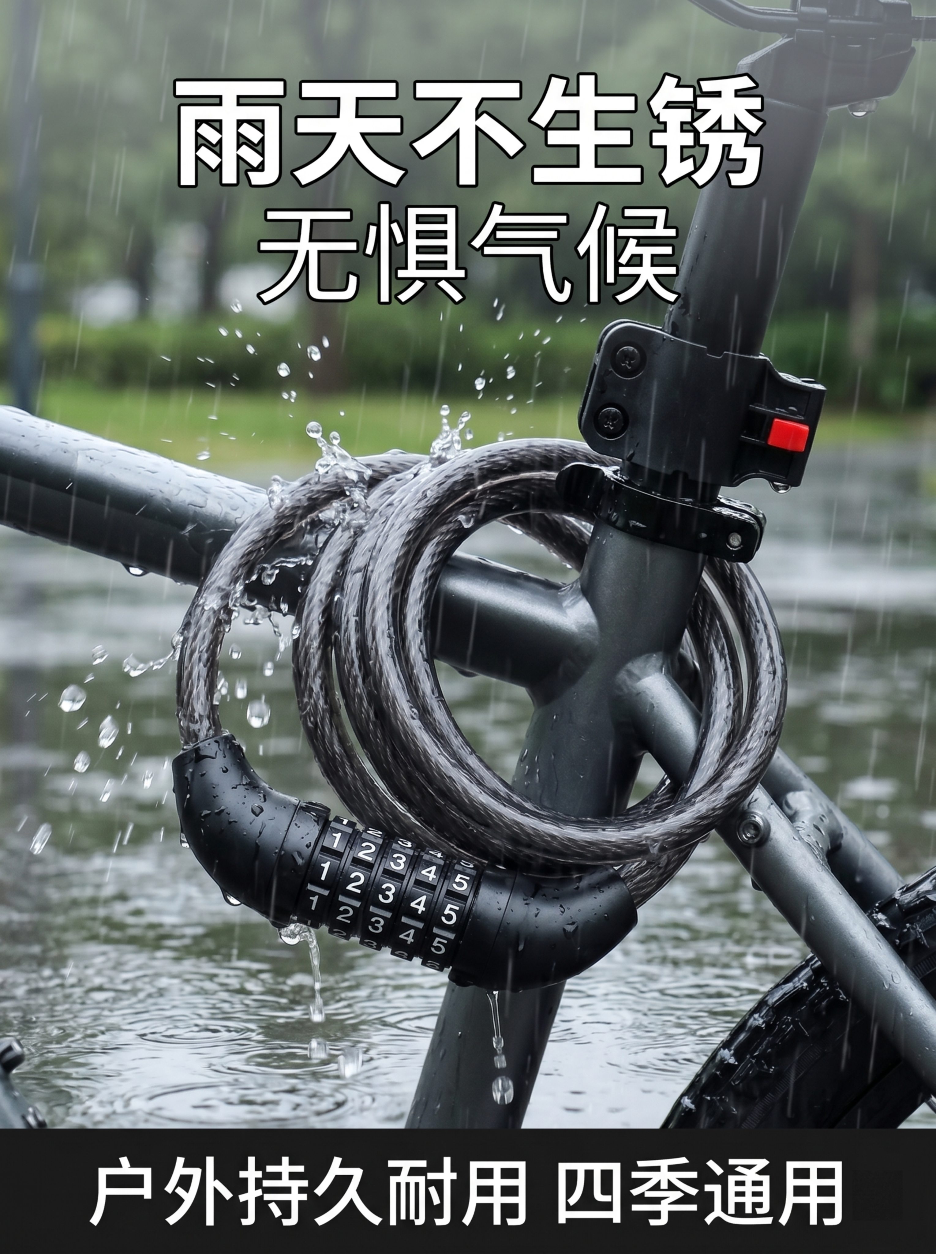 基于提供的自行车密码锁原图，生成一张宣传海报：将锁具固定在自行… - 图片创意预览
