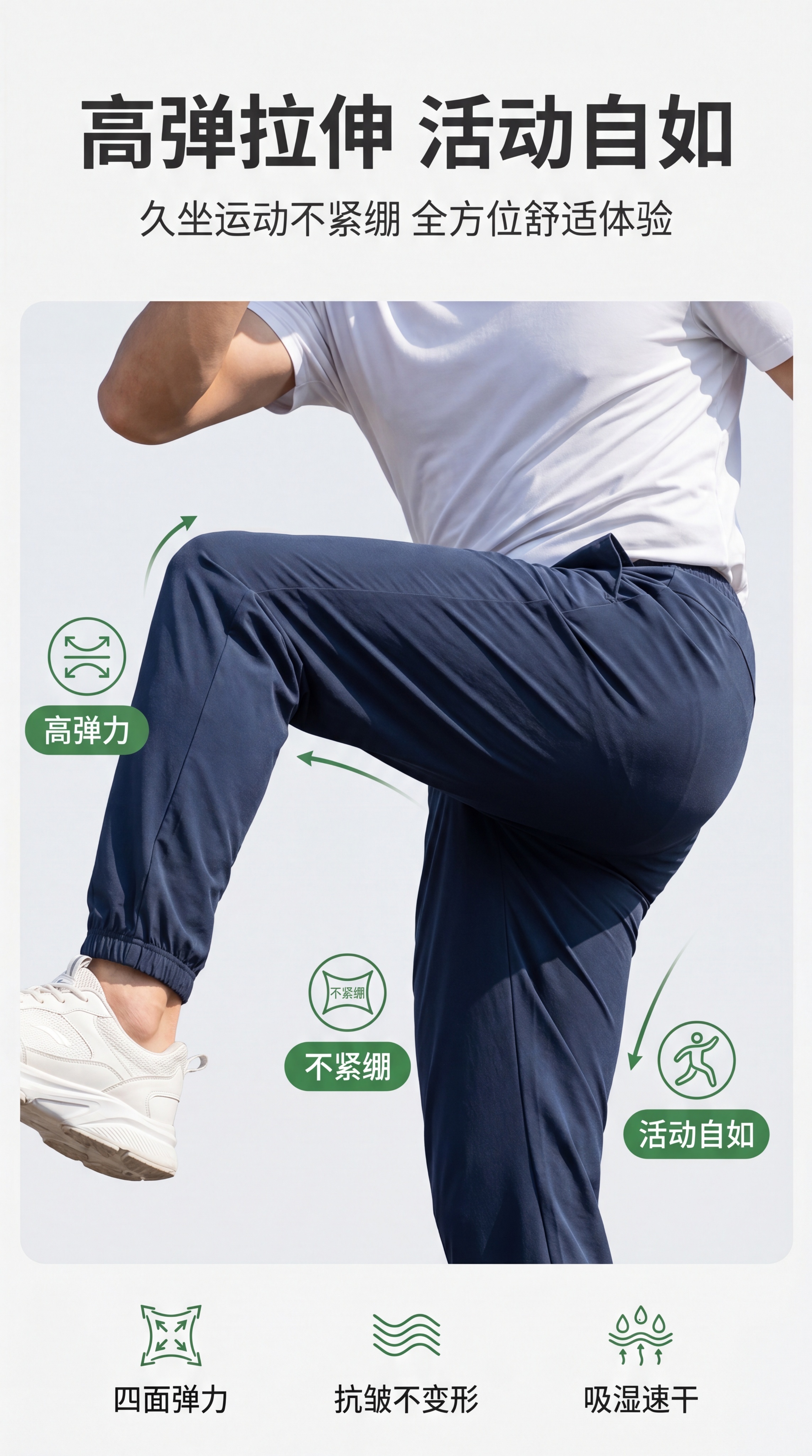 [第4屏] 详情页功能测试页-展示男士冰丝休闲裤高弹力特性。本… - 图片创意预览