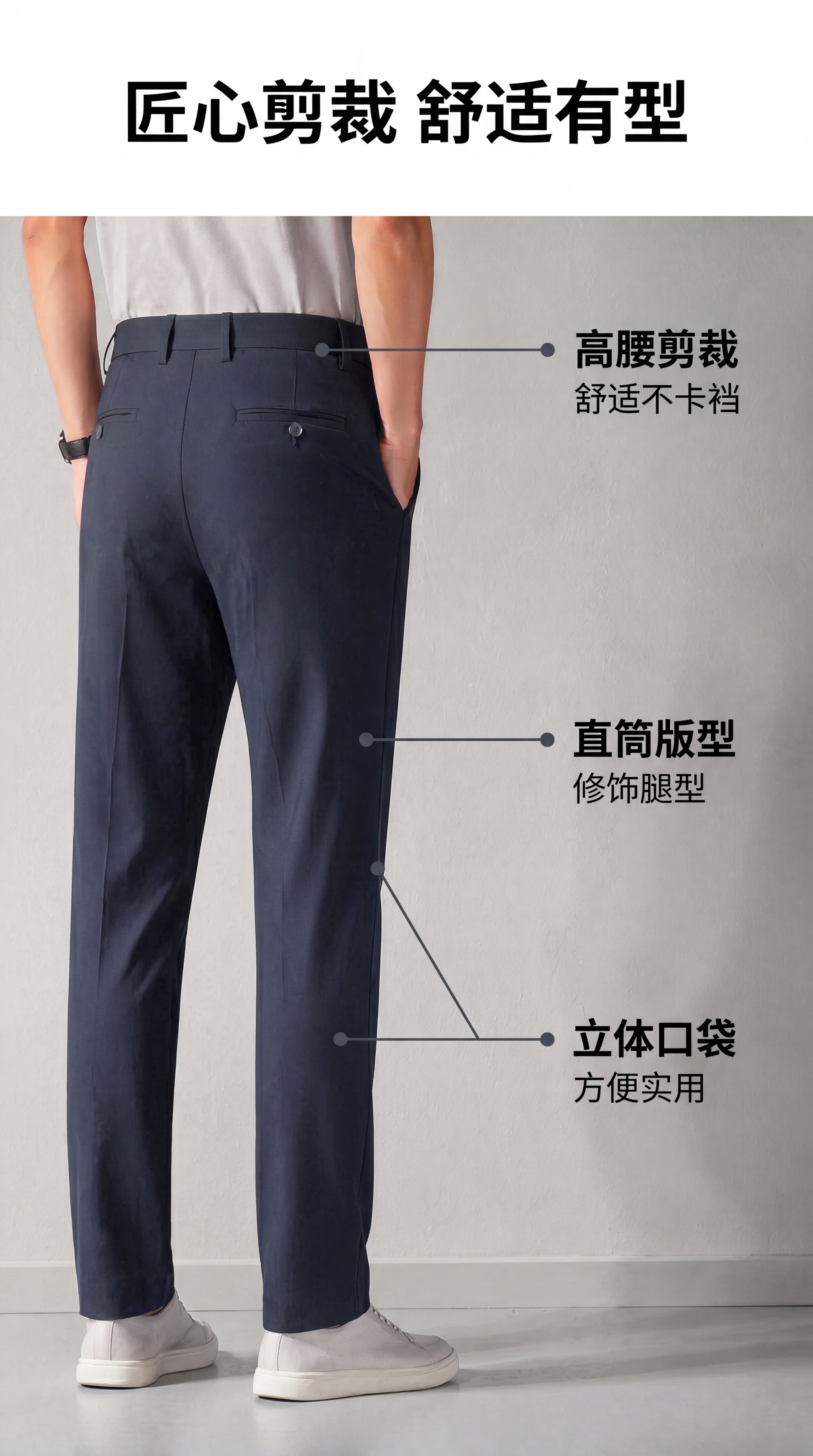 [第6屏] 详情页版型展示页-解析直筒高腰剪裁结构的男士冰丝休… - 图片创意预览