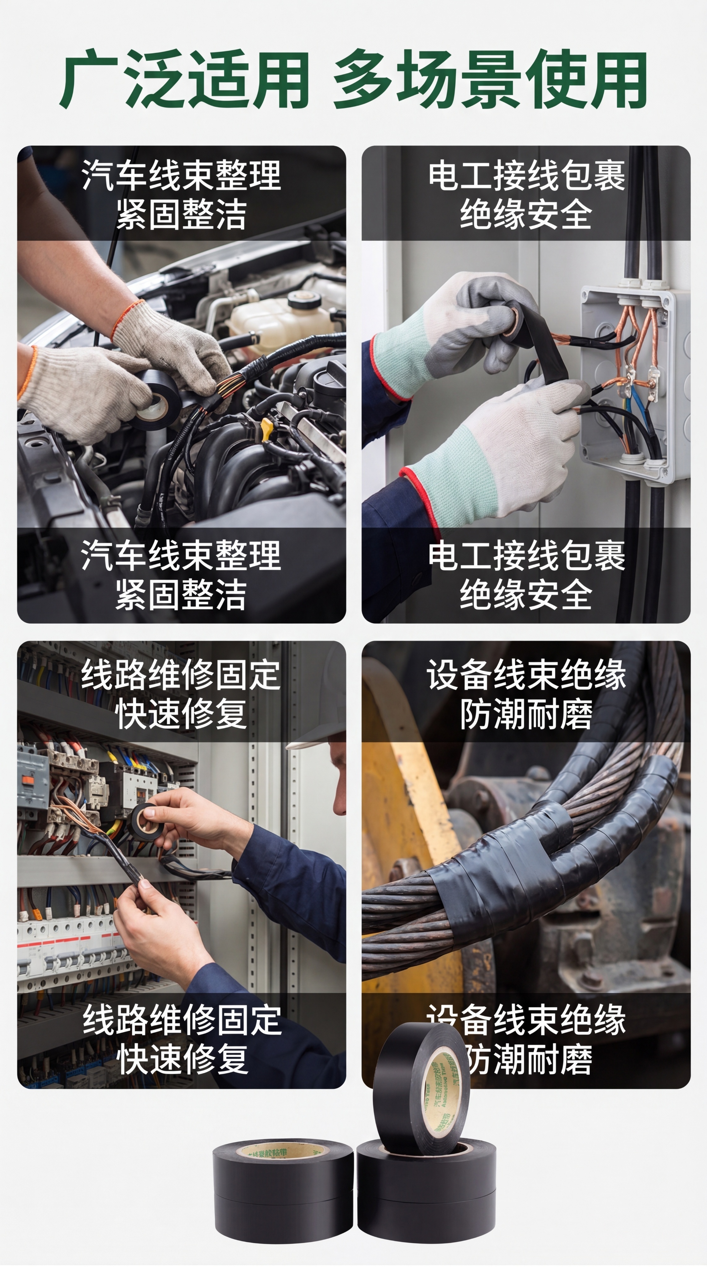 [第3屏] 场景适配-展示PVC线束胶带适用场景。本屏使用【图… - 图片创意预览