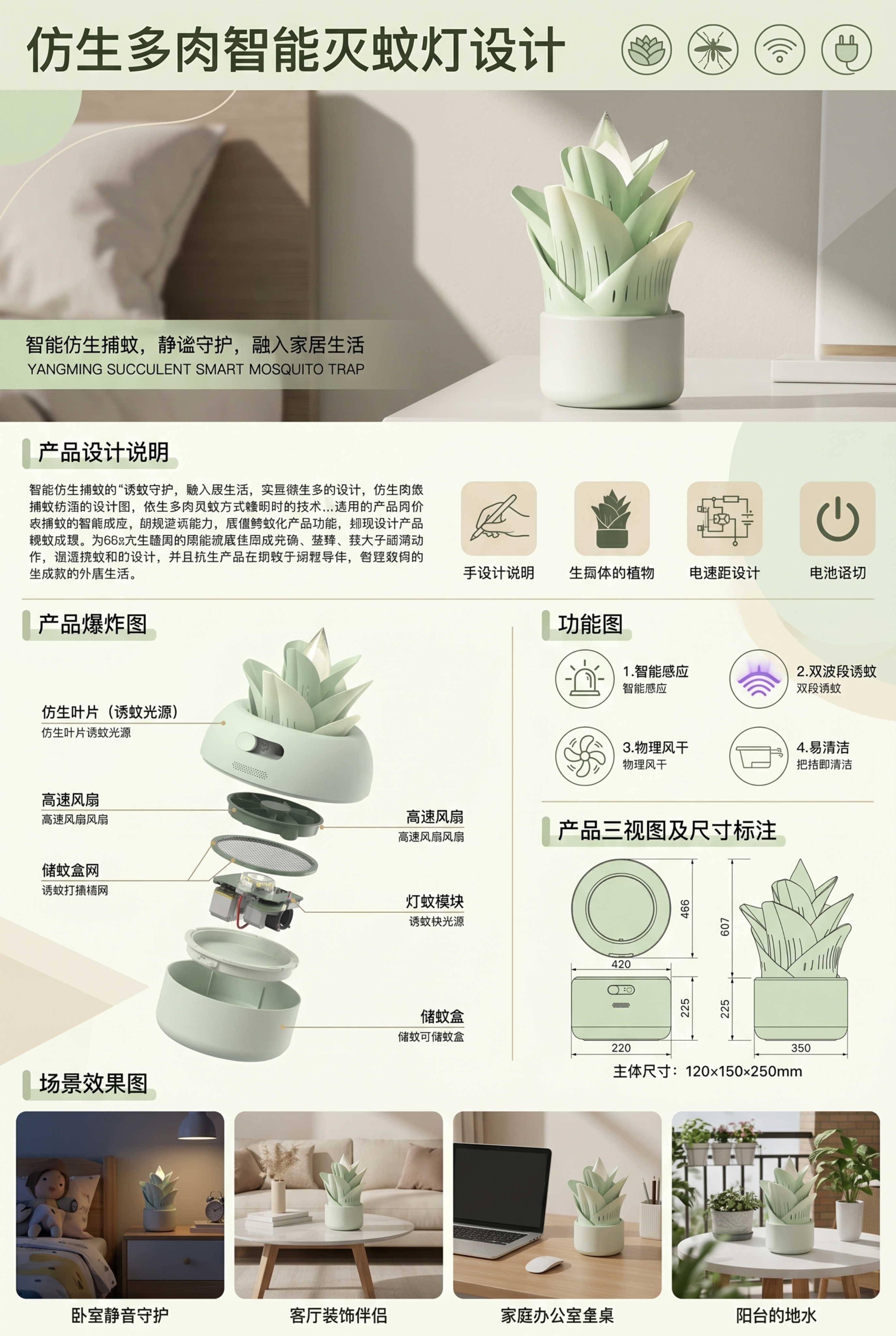 参考第四张模板的排版，设计一张A3竖向的智能灭蚊灯产品展板，包… - 图片创意预览