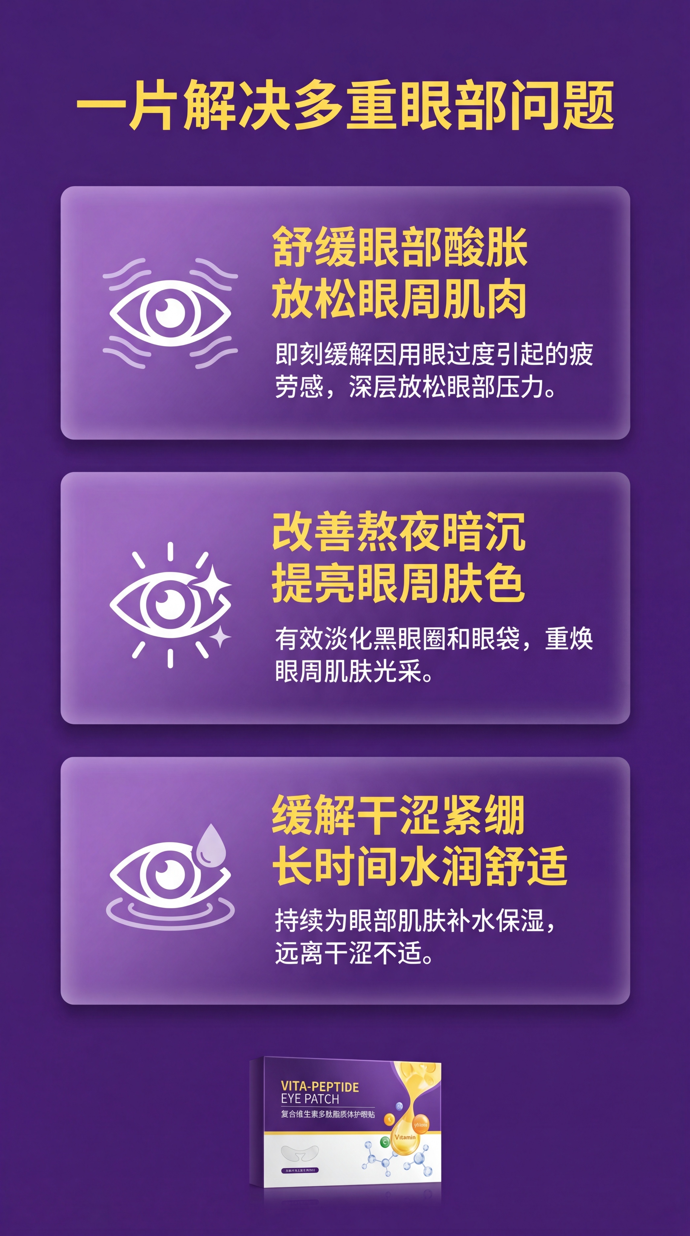 [第3屏] 复合维生素多肽脂质体护眼贴核心功效总览。 [氛围/… - 图片创意预览