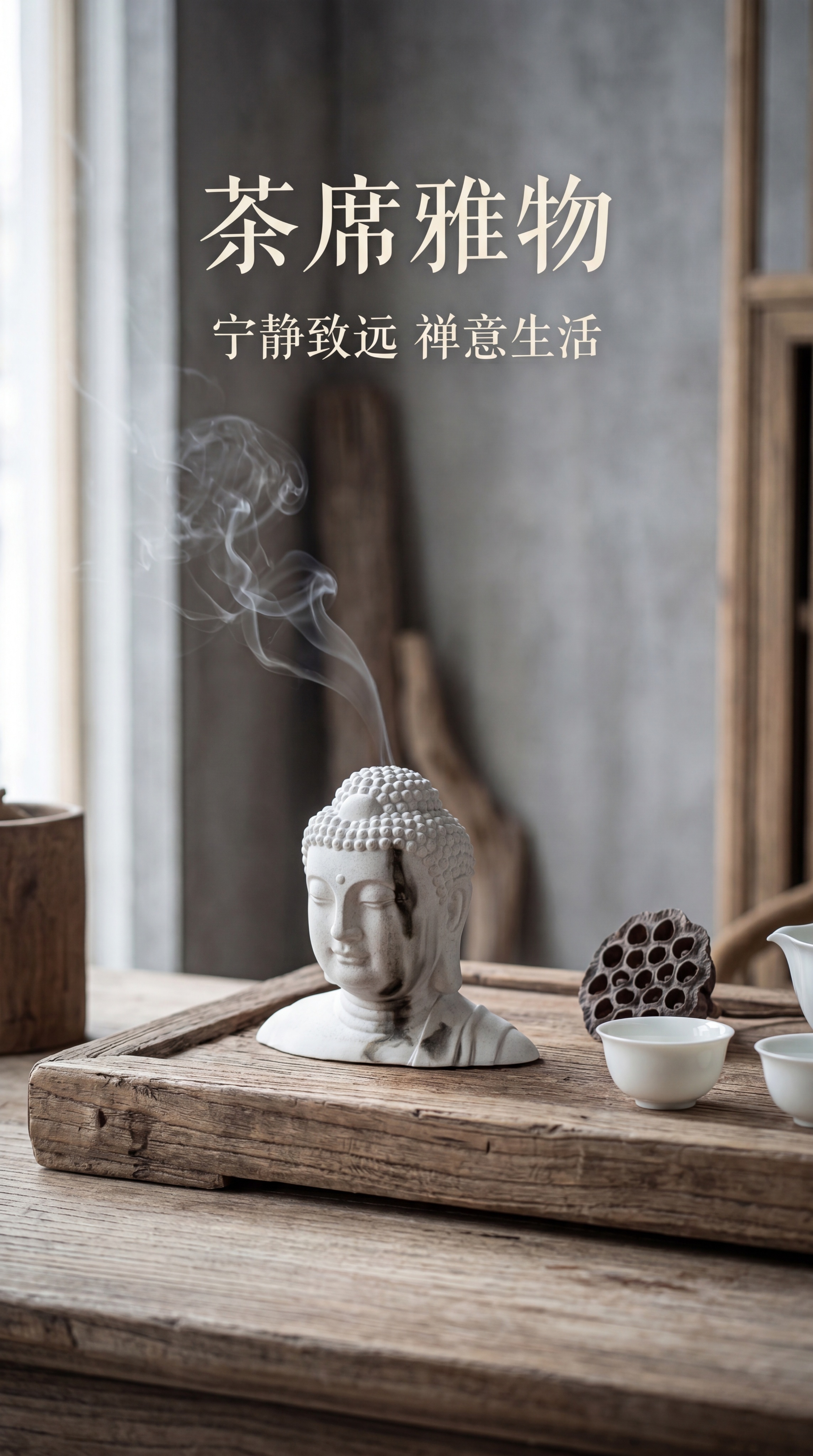 [第3屏] 茶室场景种草，新中式禅意茶桌迷你佛首扩香石摆件展示… - 图片创意预览