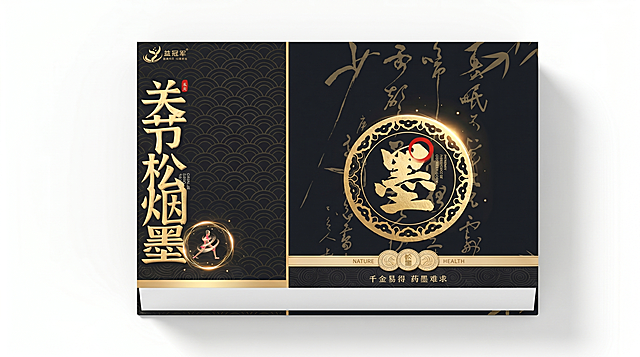 参照右侧包装盒风格生成左侧平面包装的横版效果图，底部为白色，整体配色调整得更加高级有质感