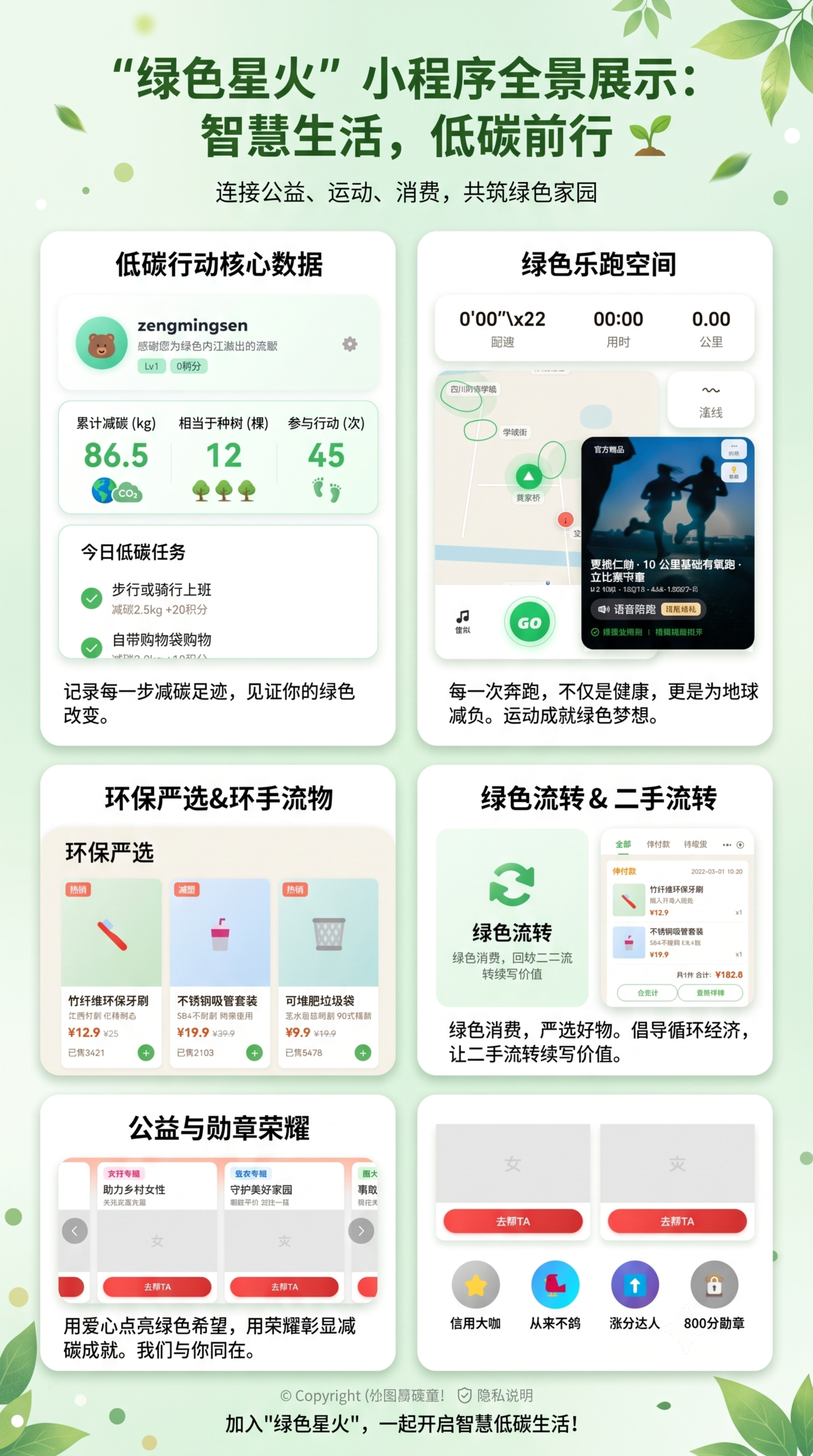 基于这10张小程序界面截图，生成一张竖版UI展示板，采用环保清… - 图片创意预览
