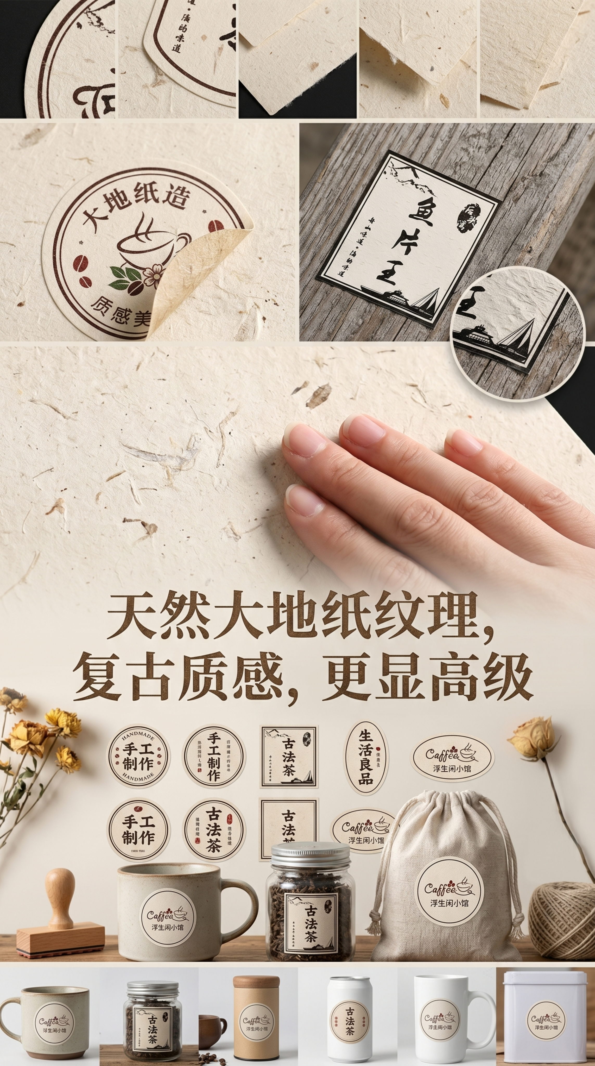 淘宝天猫商品详情页第二屏，展示大地纸不干胶贴纸的材质特点，突出… - 图片创意预览