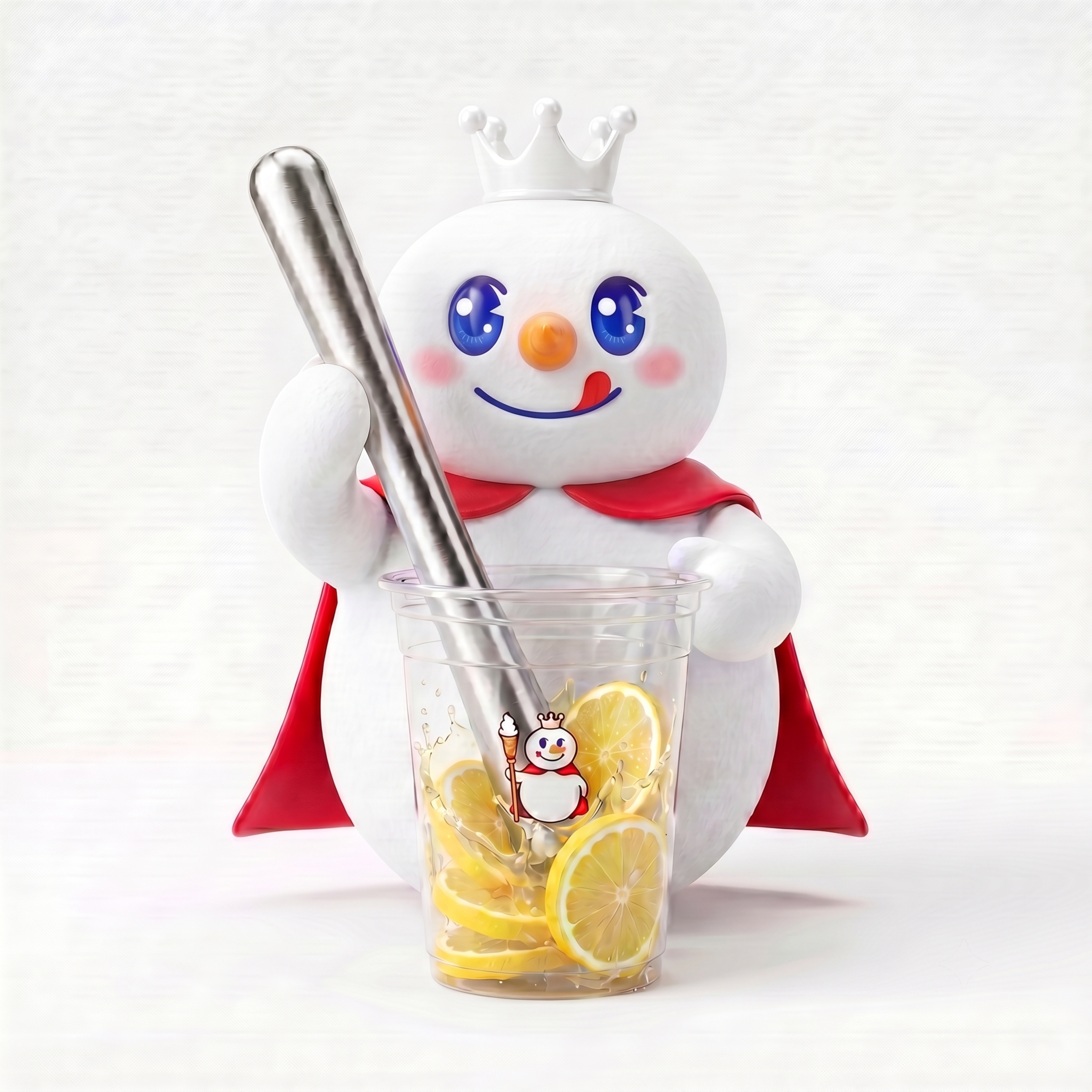 将原图的雪王头部替换为图二的雪王头部样式，保持身体、杯子、柠檬… - 图片创意预览