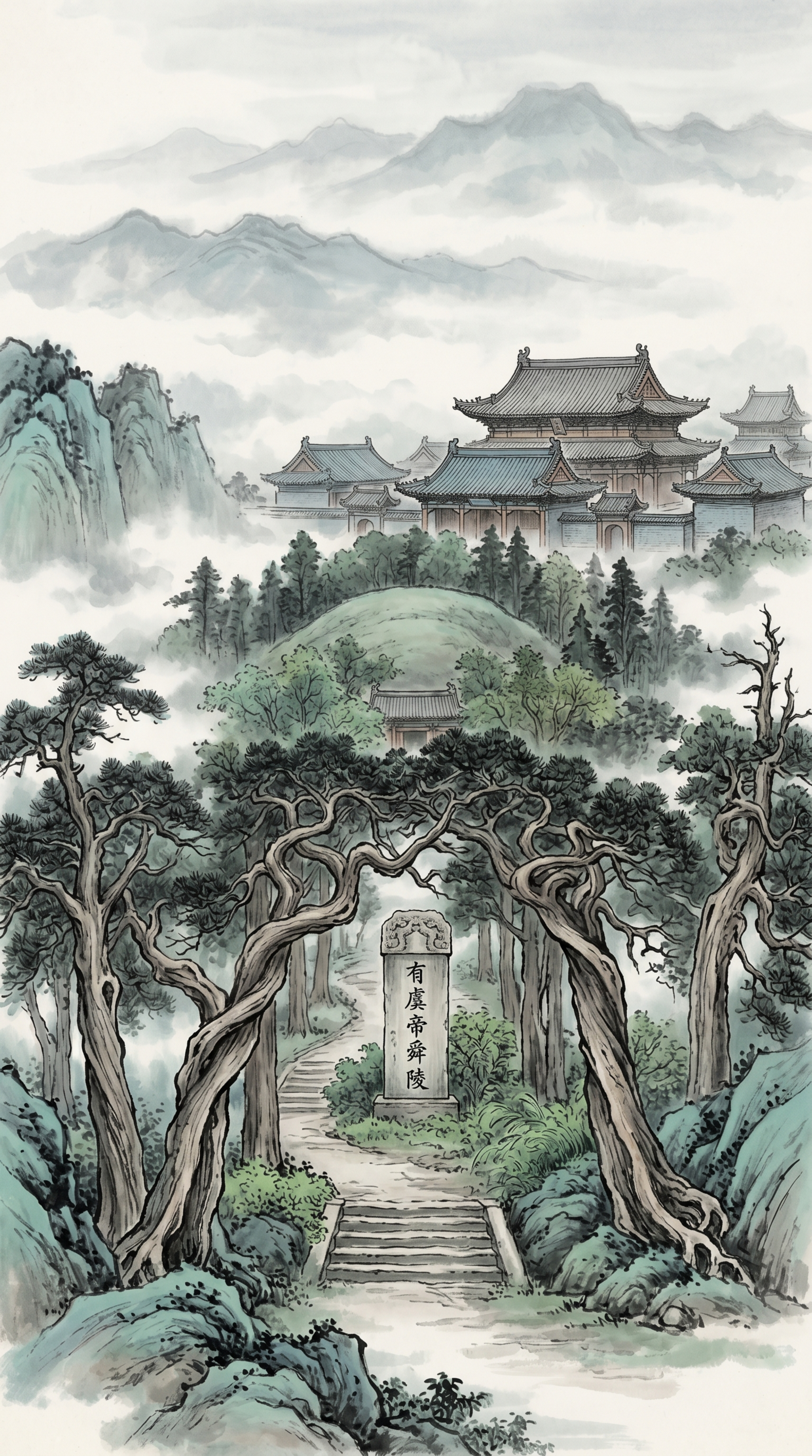 舜帝陵水黑插画 - 图片创意预览