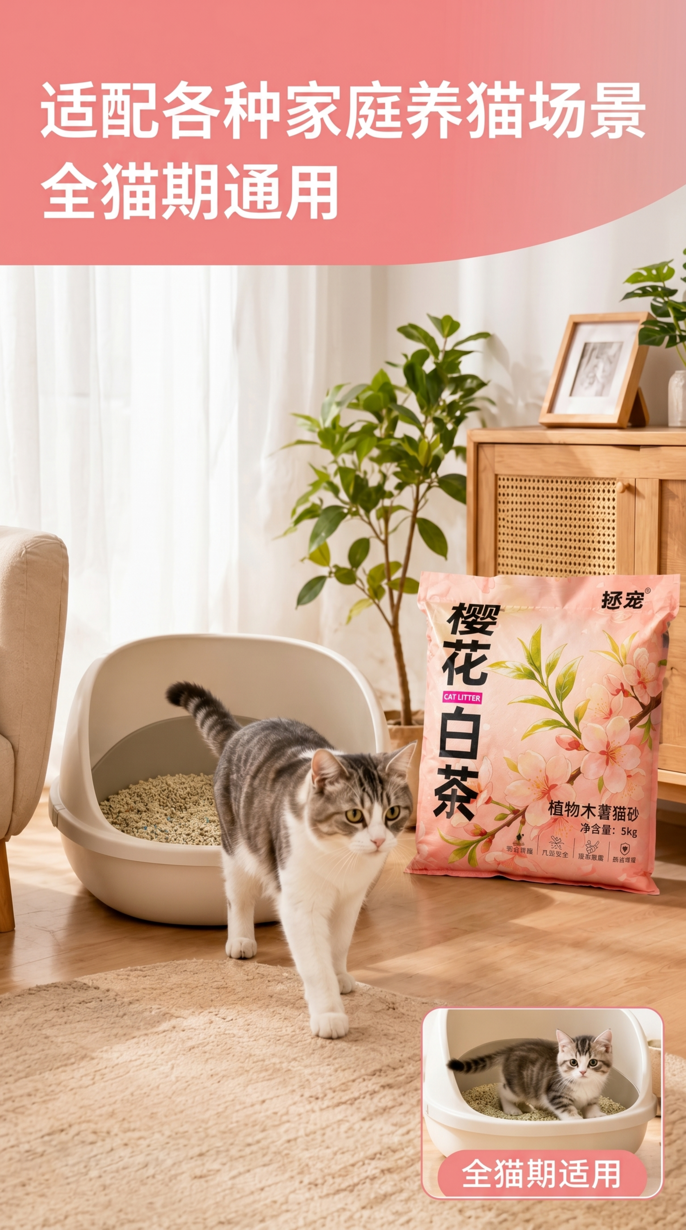 [第6屏] 多场景适配展示，说明全猫期通用特点。本屏使用【图4… - 图片创意预览