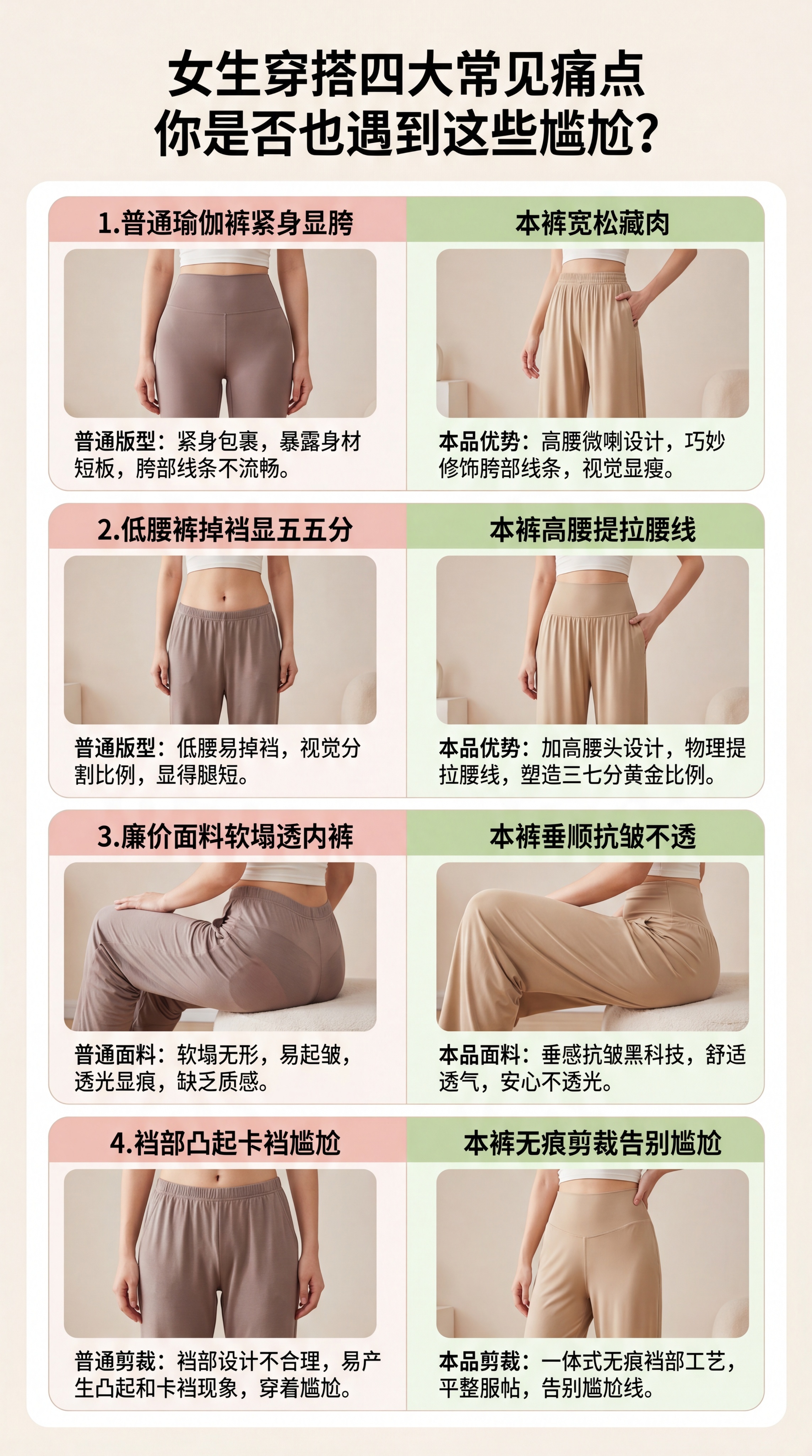 [第2屏] 痛点+核心卖点拆解页，直击女生穿搭四大痛点，对比展… - 图片创意预览