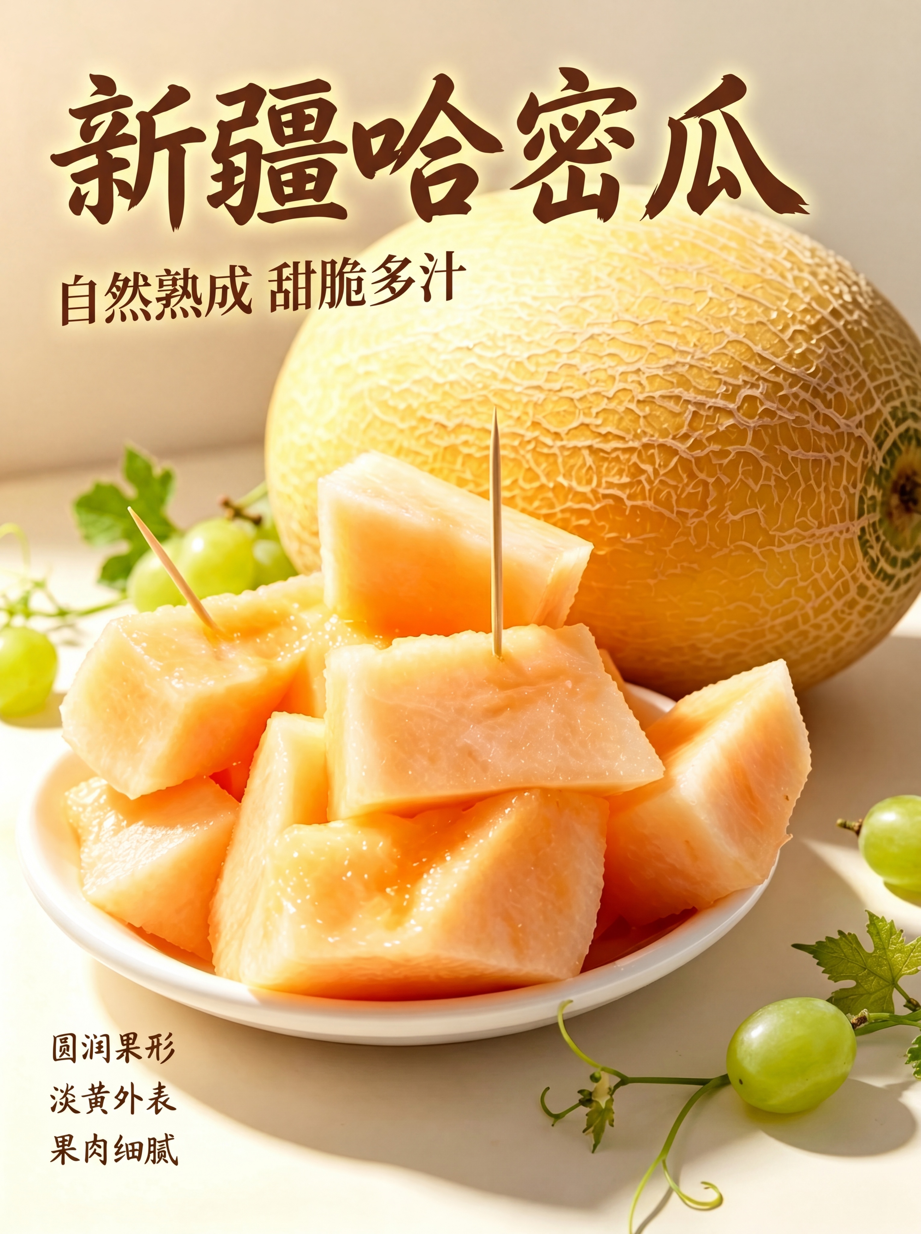[第1屏] 详情页头图-新疆哈密瓜产地直采宣传。本屏使用【图3… - 图片创意预览