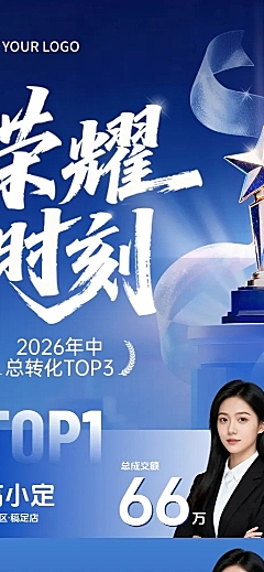 喜报年中销售排行榜通用蓝色高端长图海报