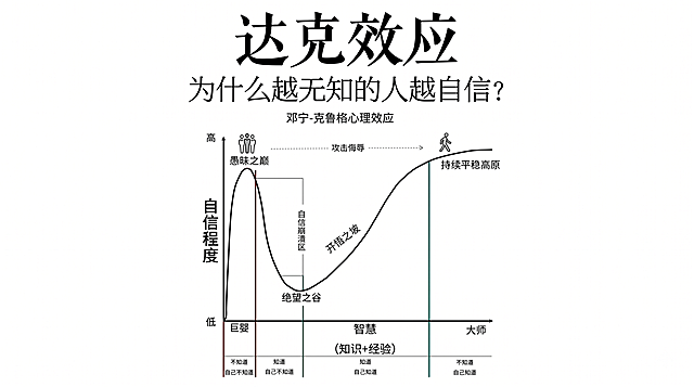 将原图调整为16:9比例，把图片底部的标题达克效应移动放到图片上方，生成高清清晰的图片，保留原图所有曲线和文字内容不变