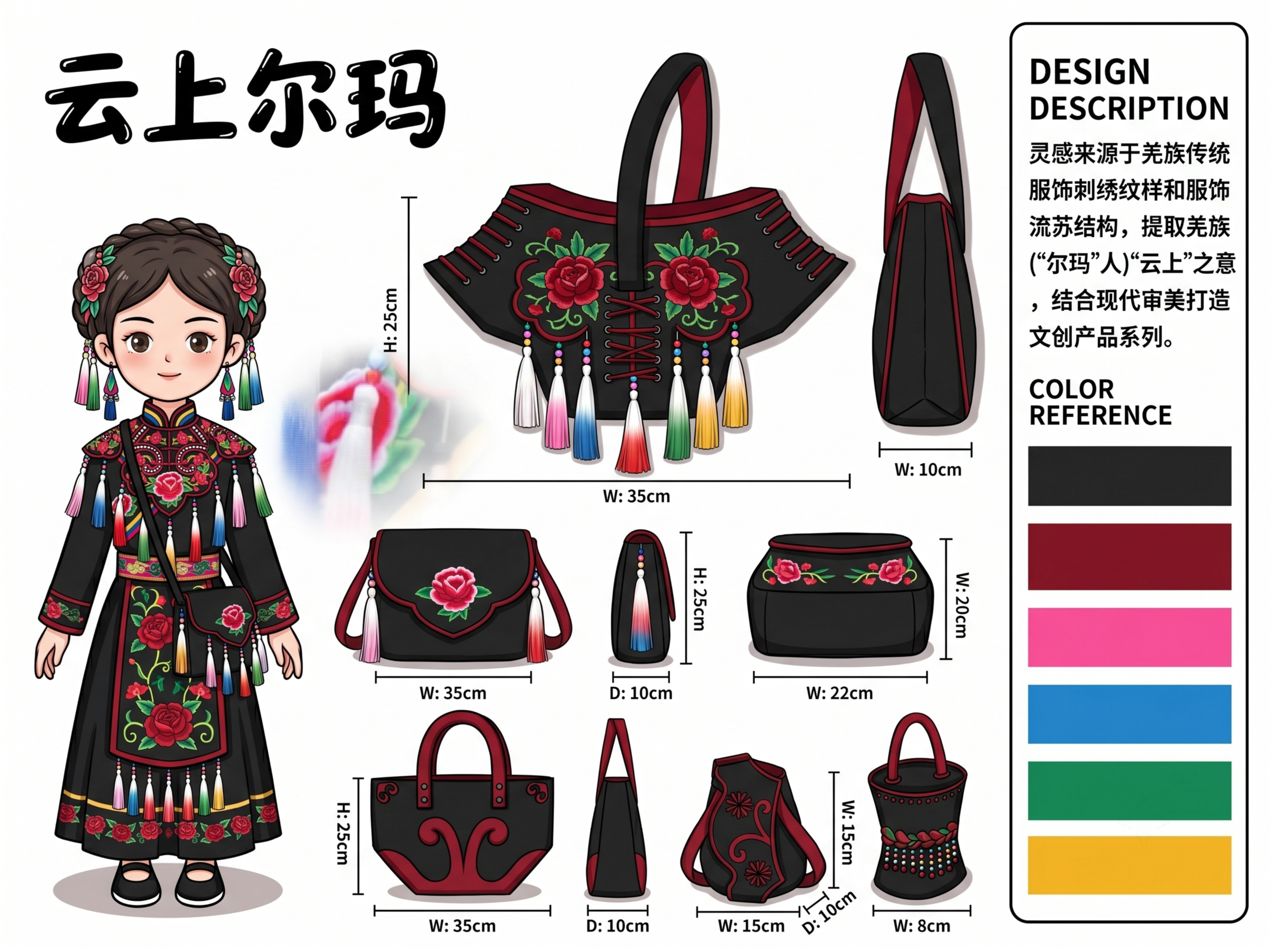 根据提供的线稿图2，美化润色成为整套文创箱包产品设计展板效果图… - 图片创意预览
