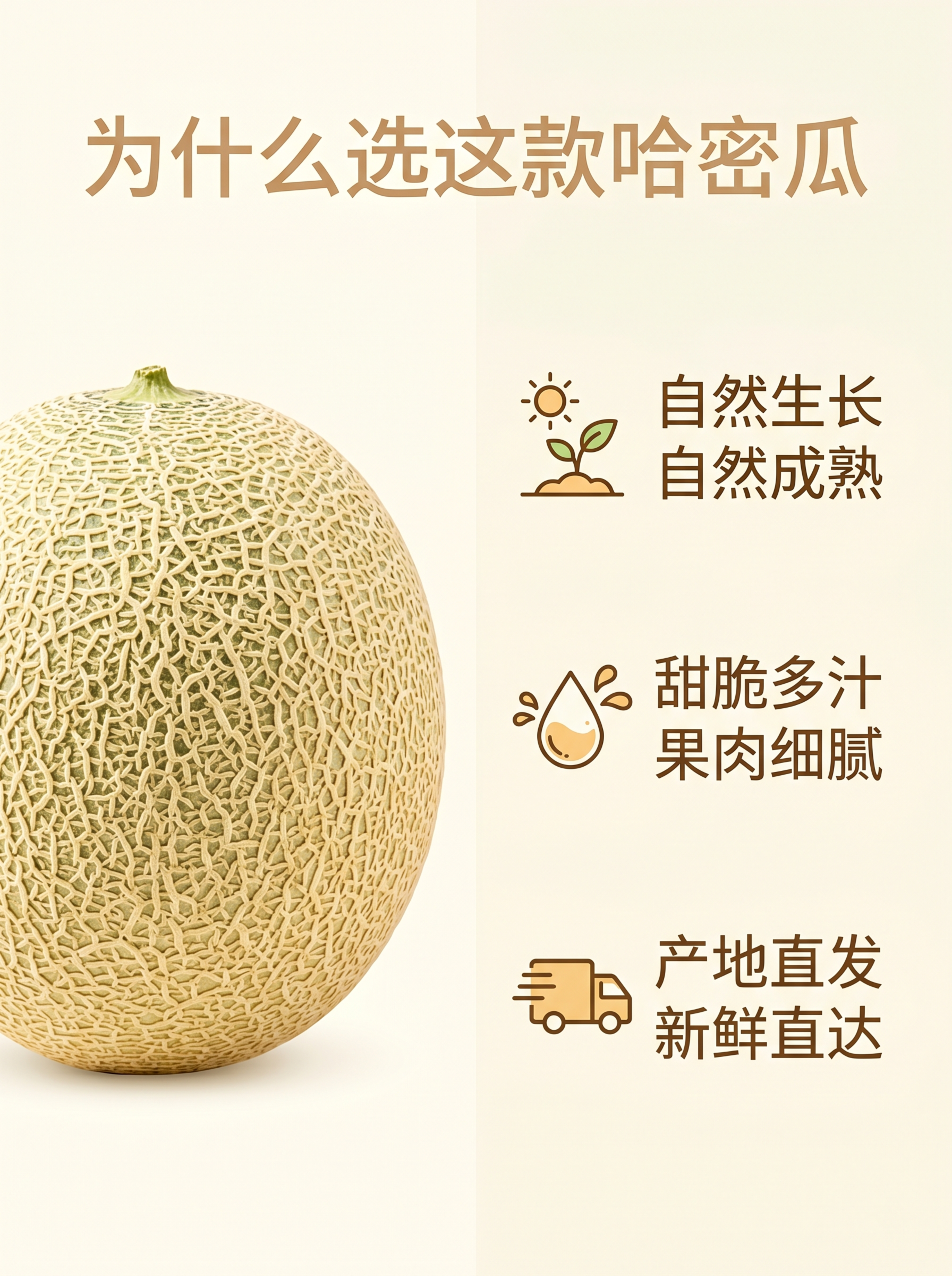 [第6屏] 哈密瓜核心卖点拆解。 [氛围/风格] 干净信息版式… - 图片创意预览