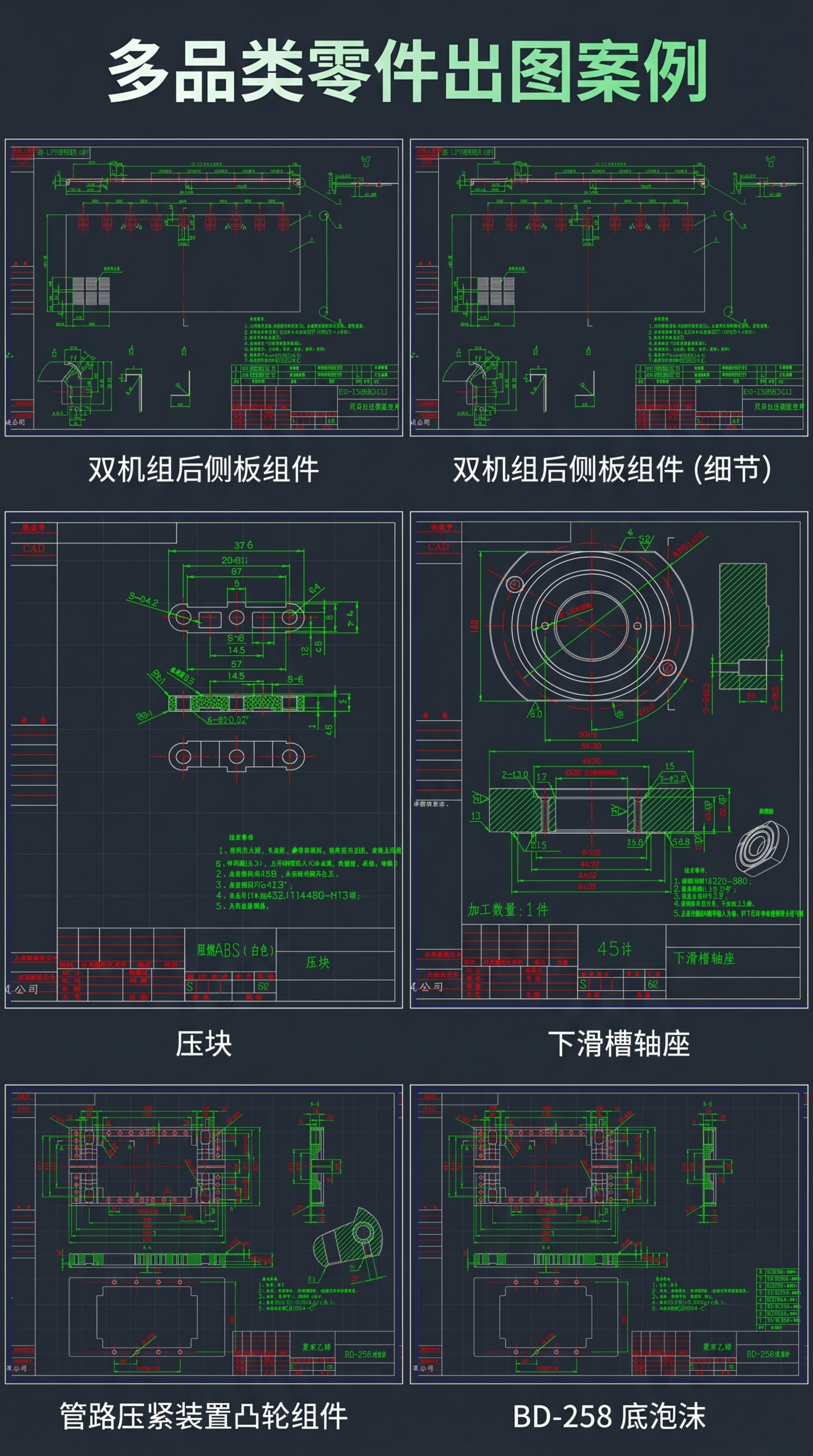 [第6屏] 图纸细节展示-六宫格展示不同类型零件图纸细节，使用… - 图片创意预览
