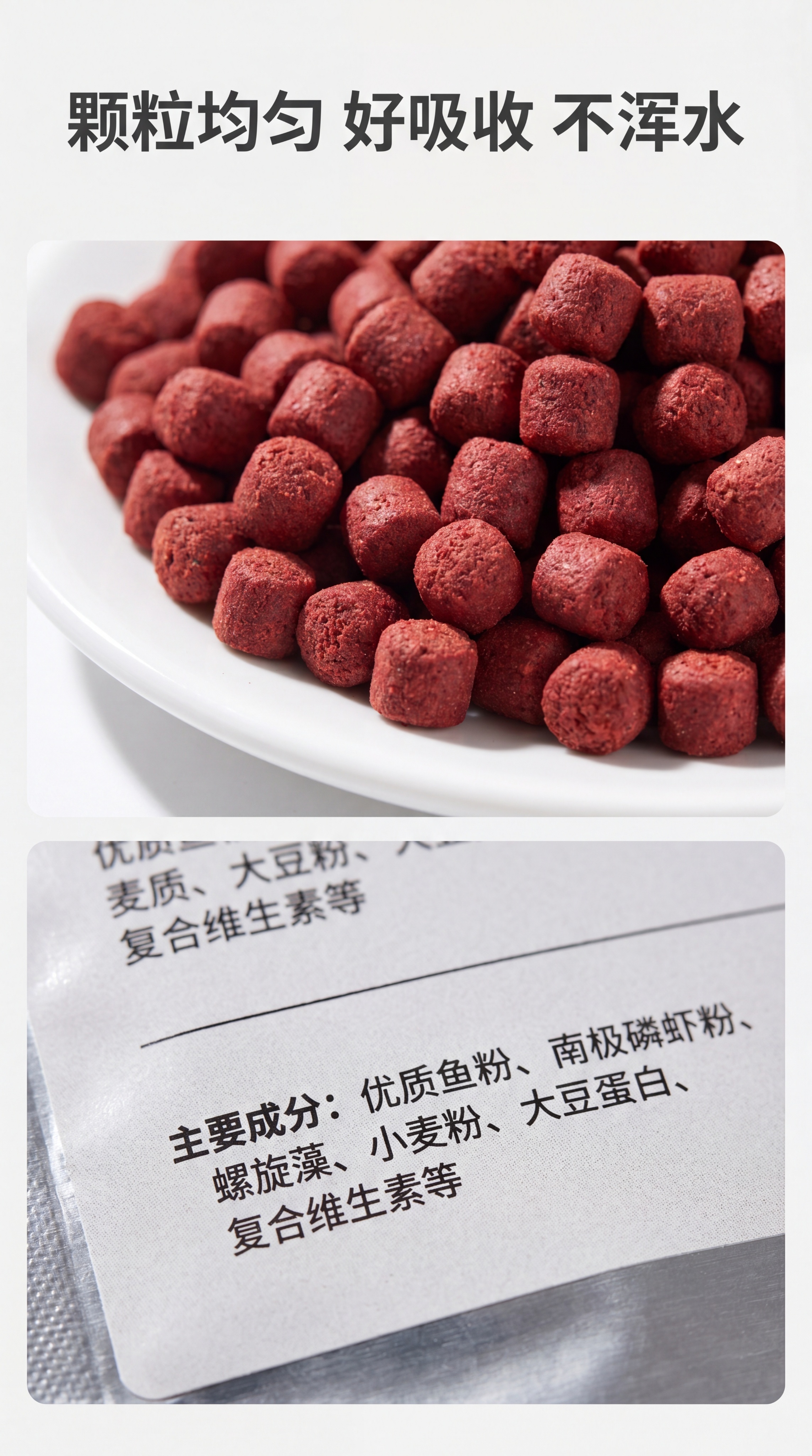 [第6屏] 细节微距展示-饲料颗粒与包装细节。本屏使用【图1】… - 图片创意预览