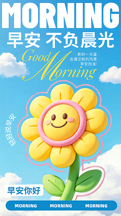 早安日签正能量祝福朋友圈宣传手机竖版海报