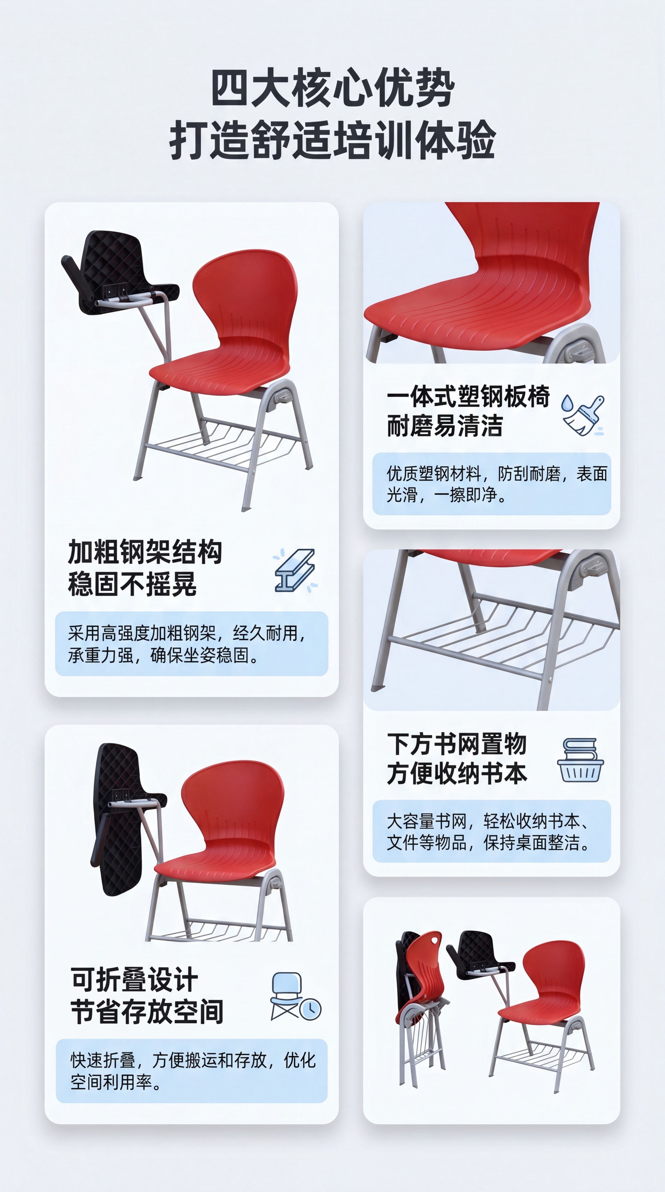 [第3屏] 核心卖点总览页，整体介绍本款培训椅四大核心优势。… - 图片创意预览