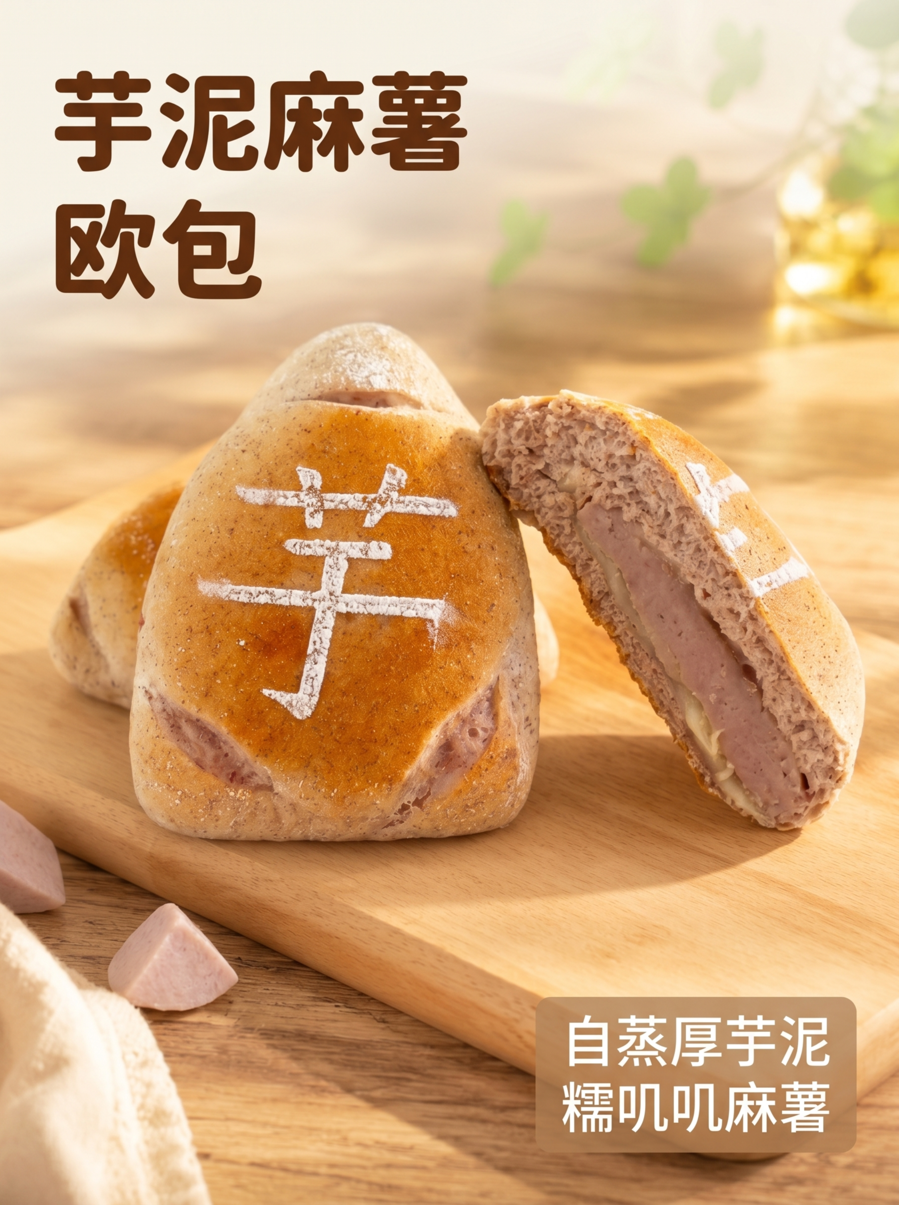[第3屏] 芋泥麻薯三角欧包单款详情展示页，本屏使用【图1】作… - 图片创意预览