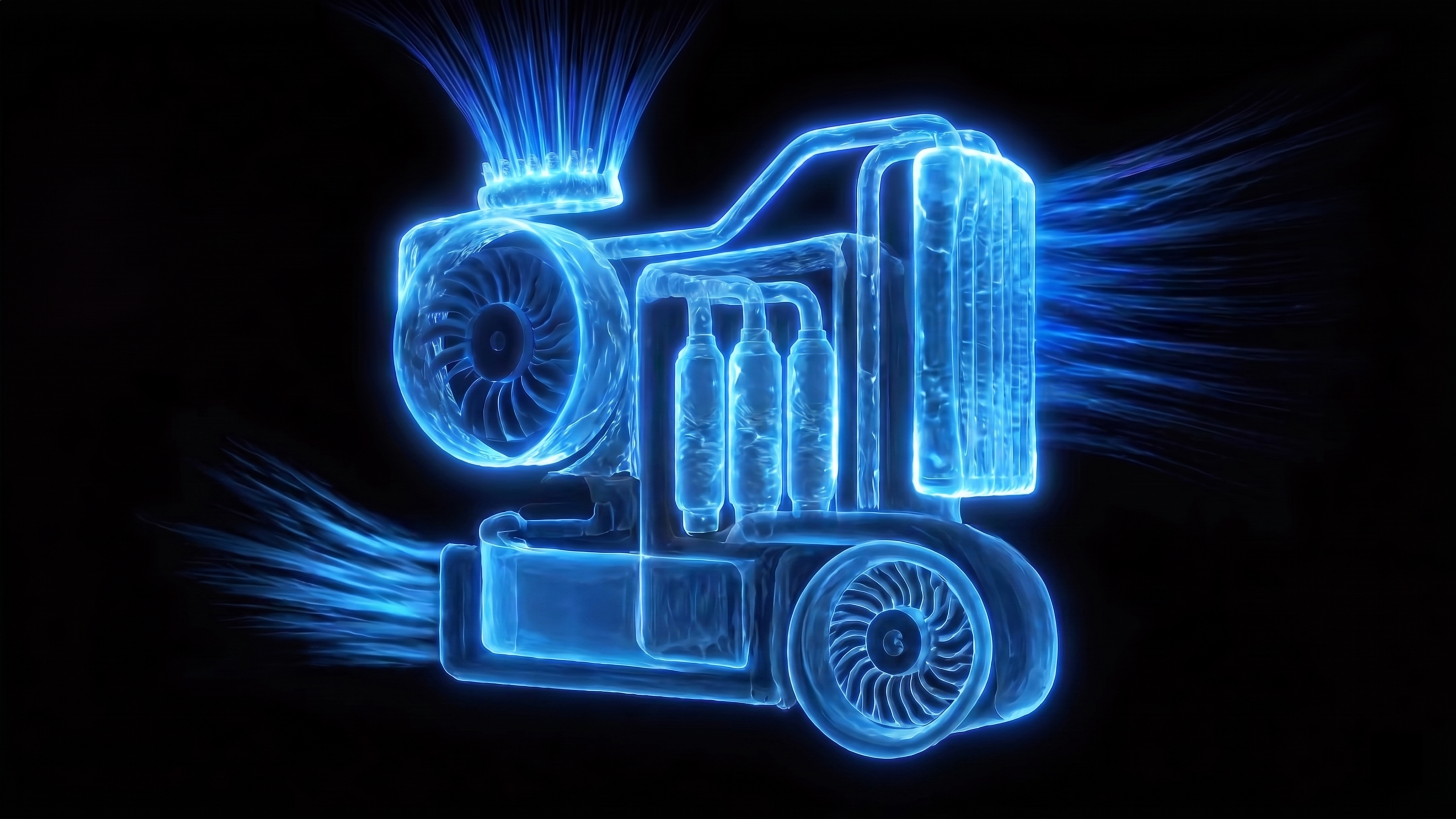将整张图的色调统一为蓝色：包括底部机械结构、轮子、排气流等所有… - 图片创意预览